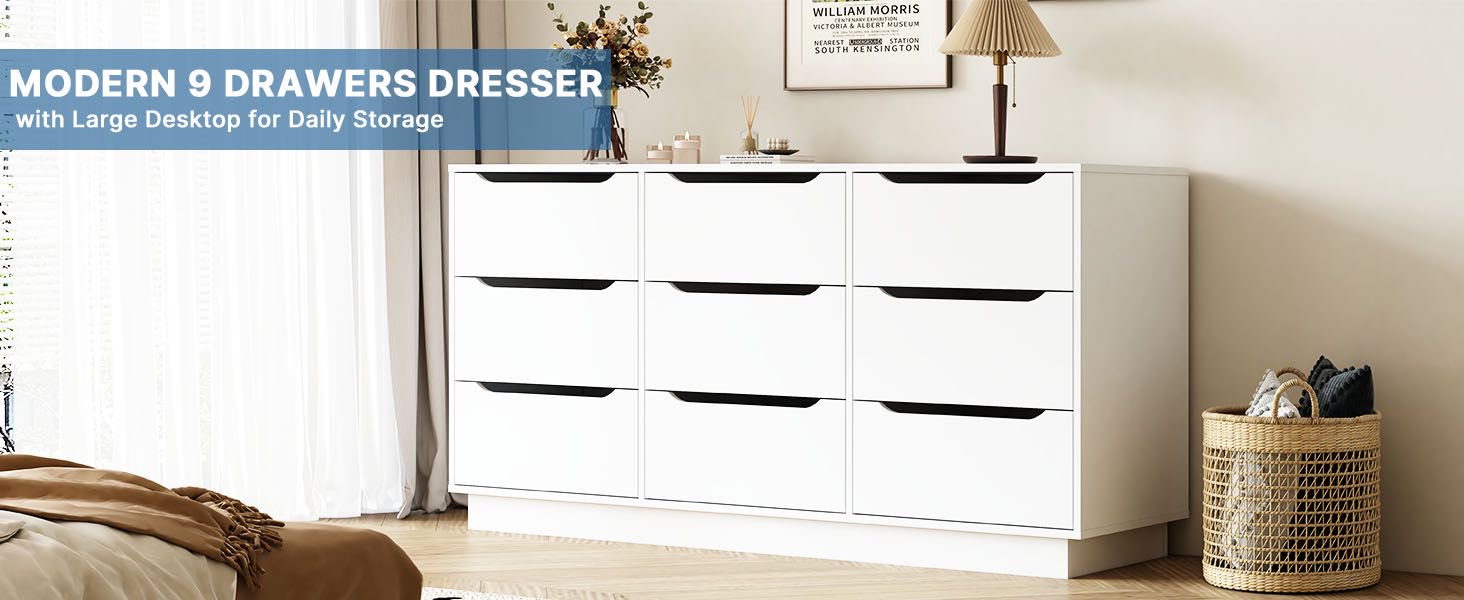 8 Drawers White Dresser for Bedroom, Modern Wood Chest of Drawers 8 Drawer Dresser with Groove Handles, for Living Room, Closet,
