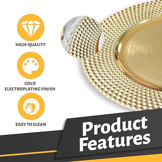 13″ Gold Charger Plates – Set of 6 Electroplated Round Chargers with Hammered Edge