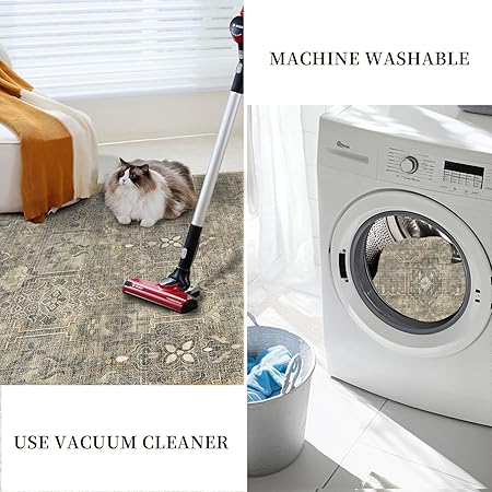 3X5 Washable Rug Persian Floral Small Area Rugs Washable Non-Slip Throw Rug Low Pile,Ultra-Thin Polyester Under Table Carpet