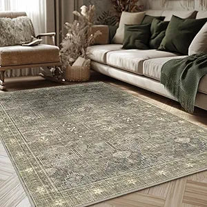 3X5 Washable Rug Persian Floral Small Area Rugs Washable Non-Slip Throw Rug Low Pile,Ultra-Thin Polyester Under Table Carpet