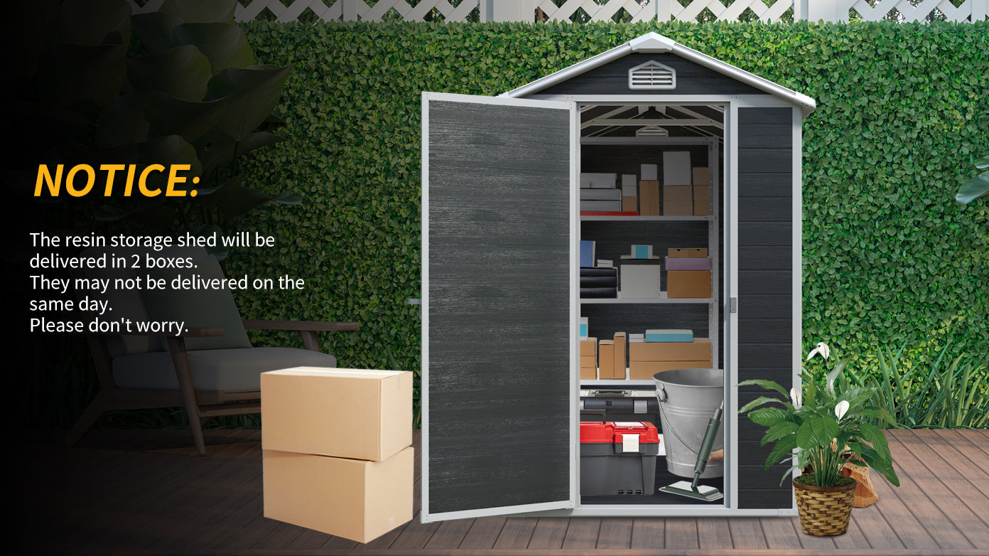 4ft x 6ft Outdoor Plastic Storage Shed with Floor, Black, Weather-Resistant, Durable Garden Storage Solution