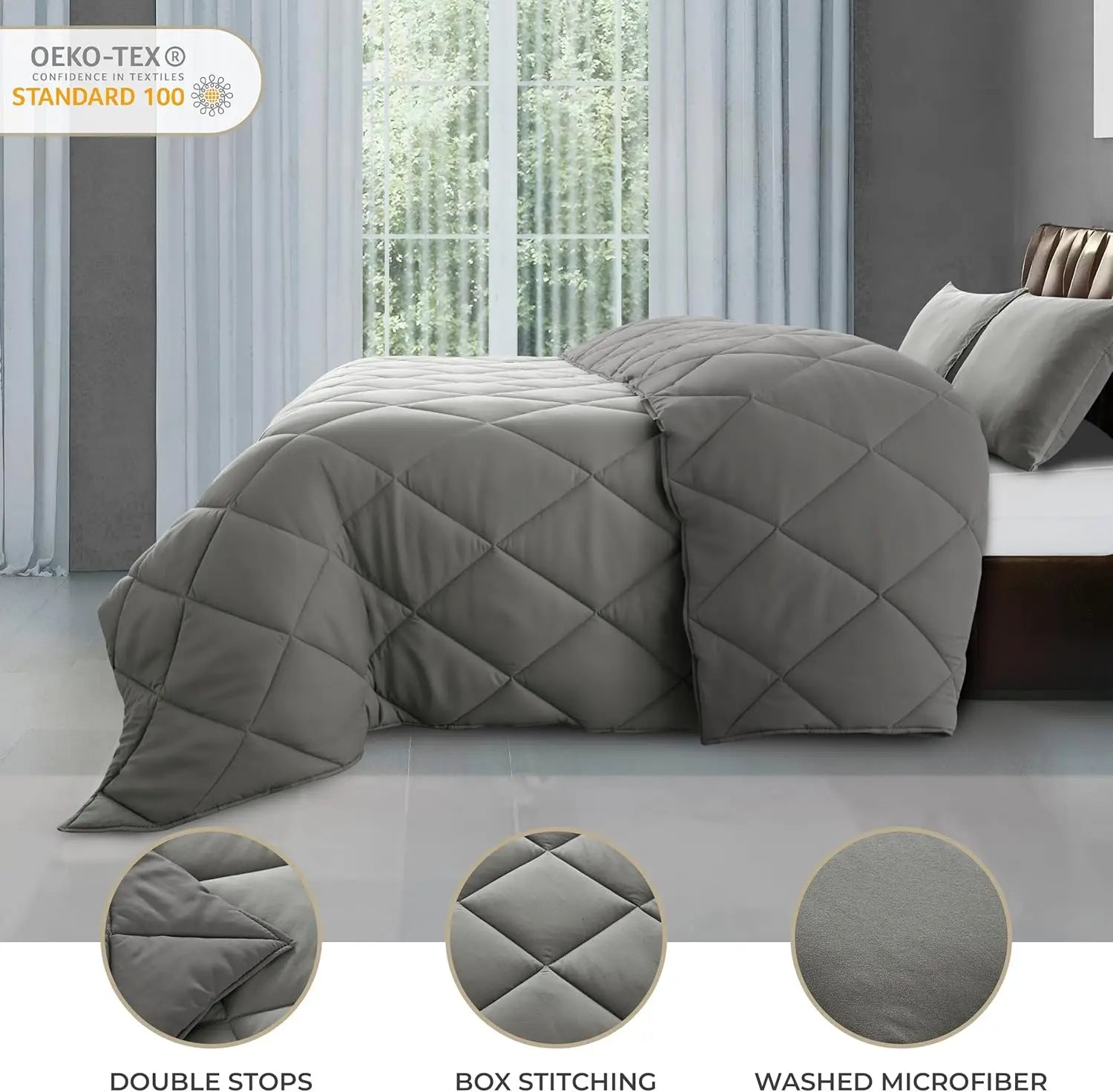 Lux Décor 3 Piece Reversible Comforter Set – Lightweight Soft Woven Polyester Material, Bedroom Decor