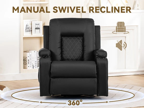 Recliner Chair, Pu Rocking Chair for Adults, Swivel Recliner with Cup Holders, Heat and Massage