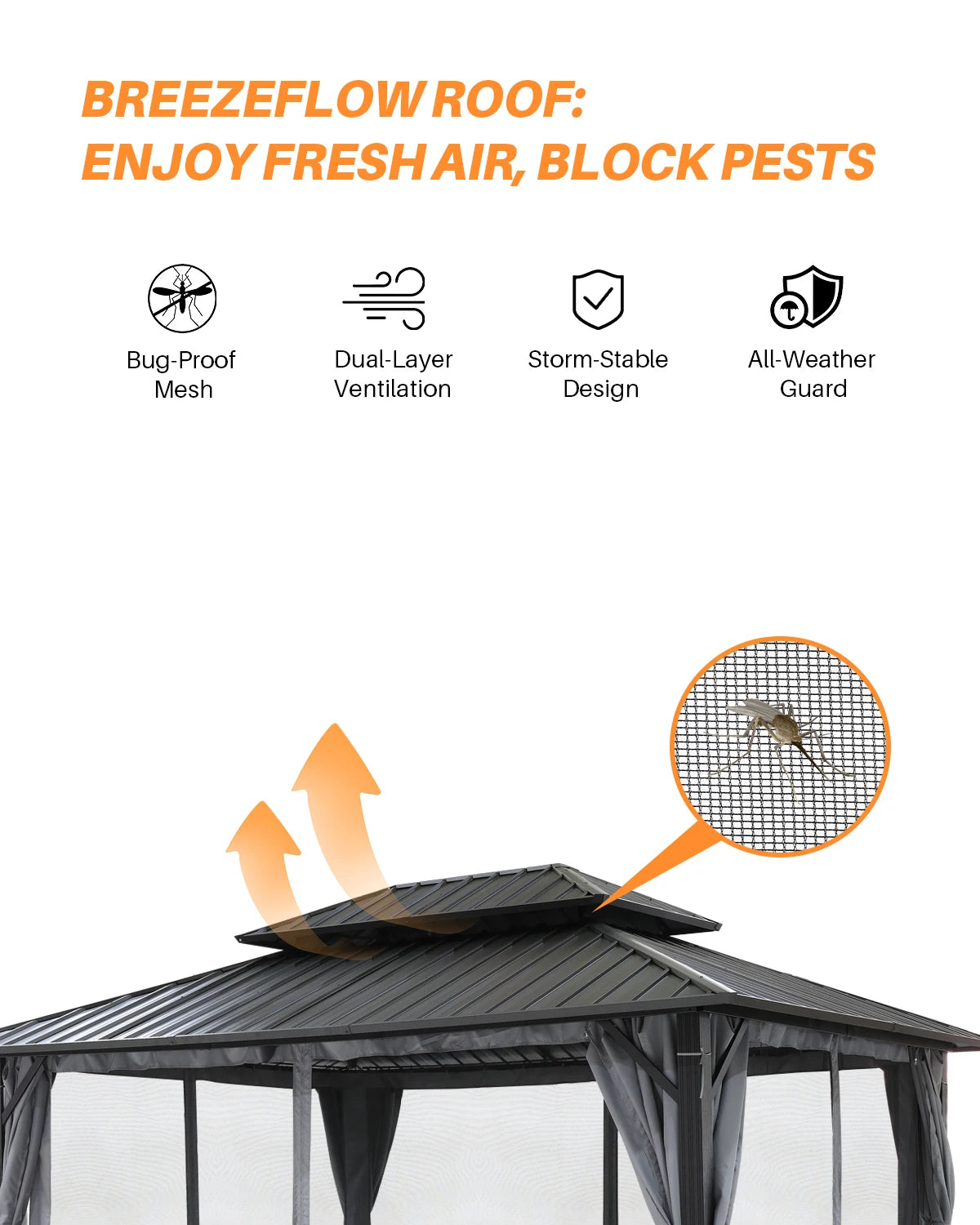 12' x 16' Outdoor Hardtop Gazebo with Aluminum Frame, Double Steel Roof Patio Pergola with Netting and Curtains