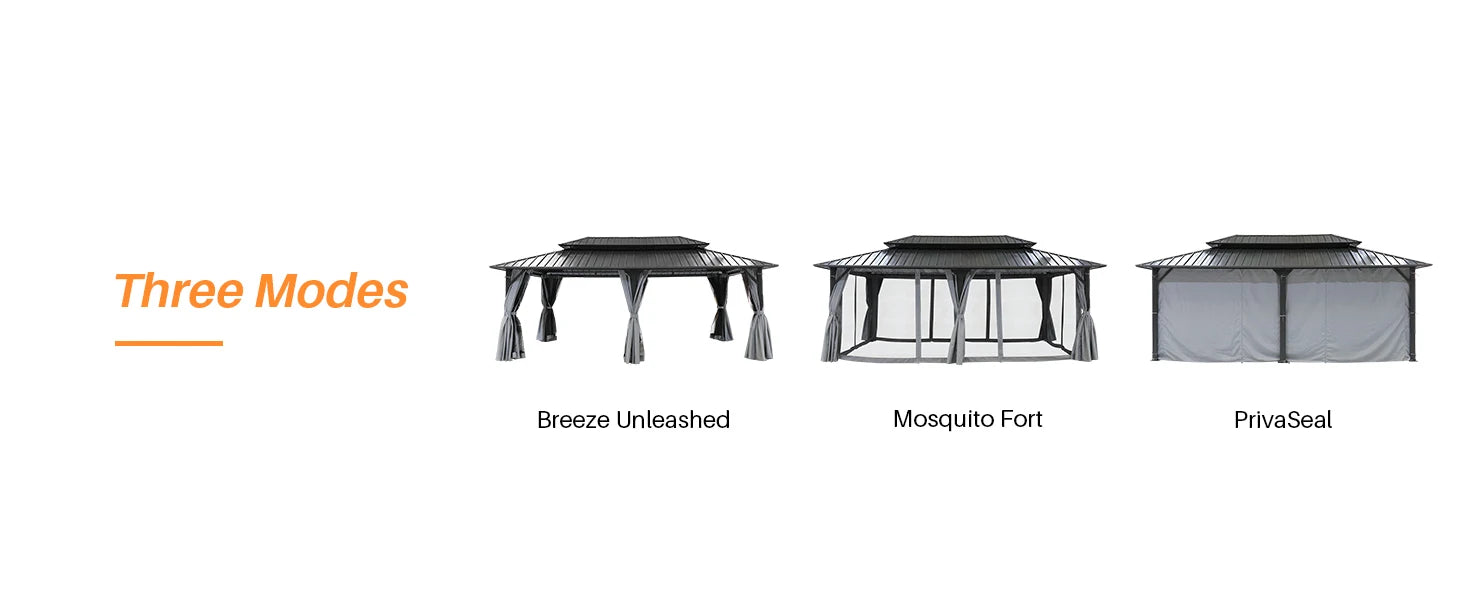 12' x 20' Large Aluminum Hardtop Gazebo, Outdoor Patio Pergola with Double Steel Roofs, Netting and Side Curtains