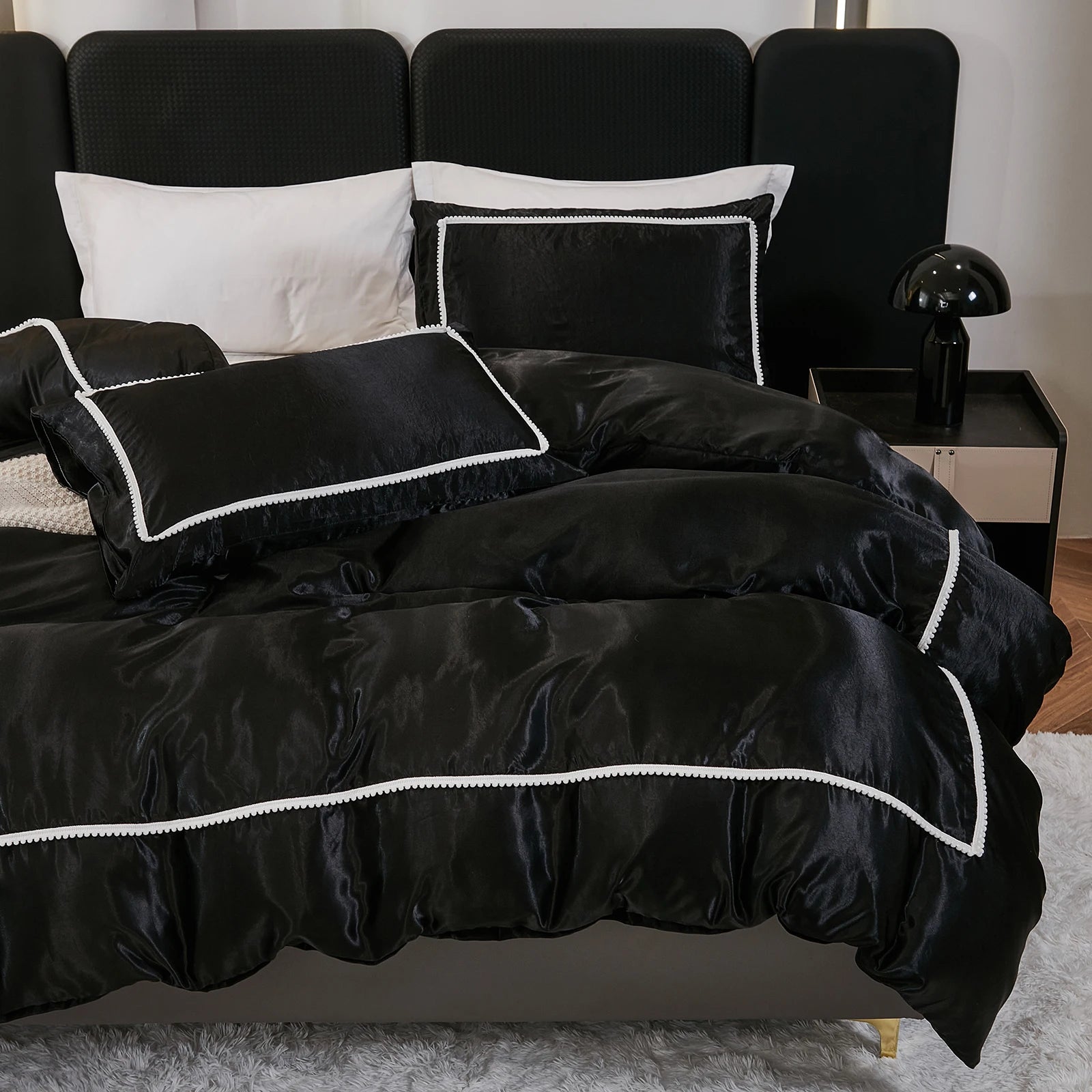 3PCS Satin Duvet Cover Set Silk White Black And Pink Bedding Comforter Cover Silky Luxury Silky Bed set Soft for All season