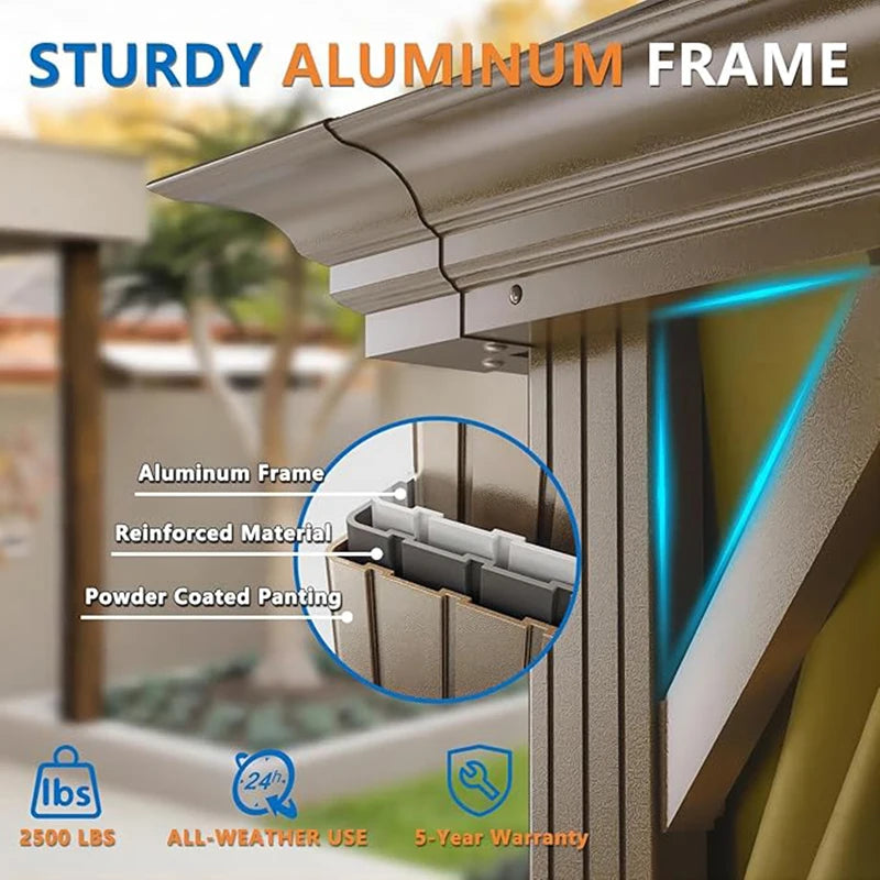 12×20 Hardtop Gazebo with Metal Roof, Heavy Duty Galvanized Steel Gazebo with Reinforced Aluminum Frame, Flame-Resistant Curtain