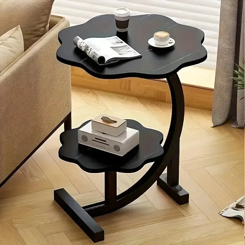 Elegant 2 Layers Flower Shape table Marble Texture, Small ,C-shaped Side Table for Sofa, Living Room, Kitchen , Bedroom