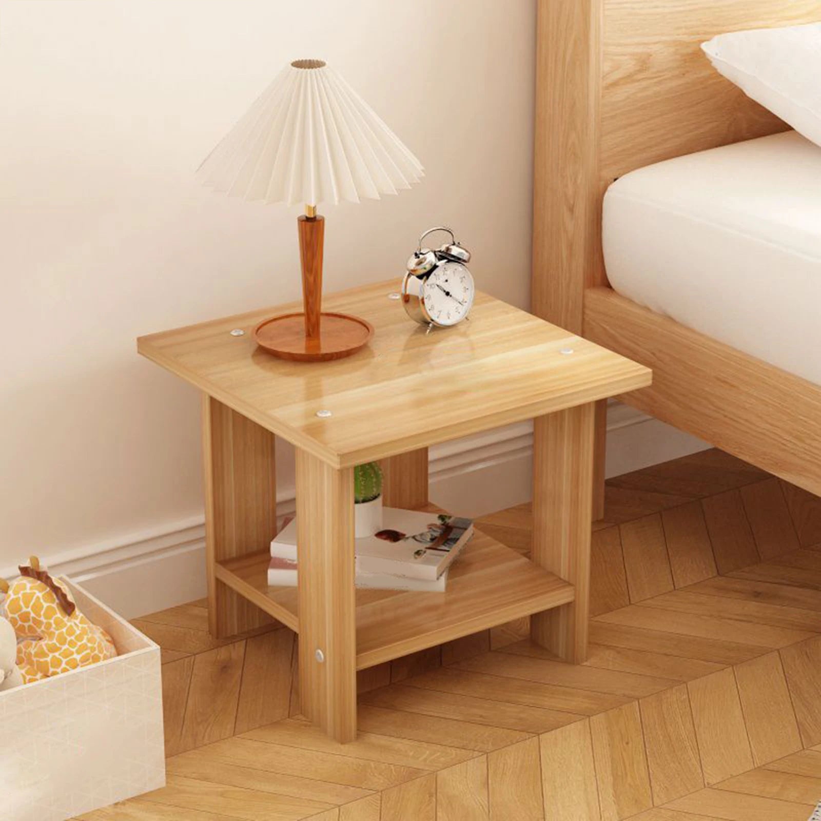Simple Bedside Table Wooden Double Layers Solid Wood Nightstands Night Table For Table Sofa Side Table Home Furniture