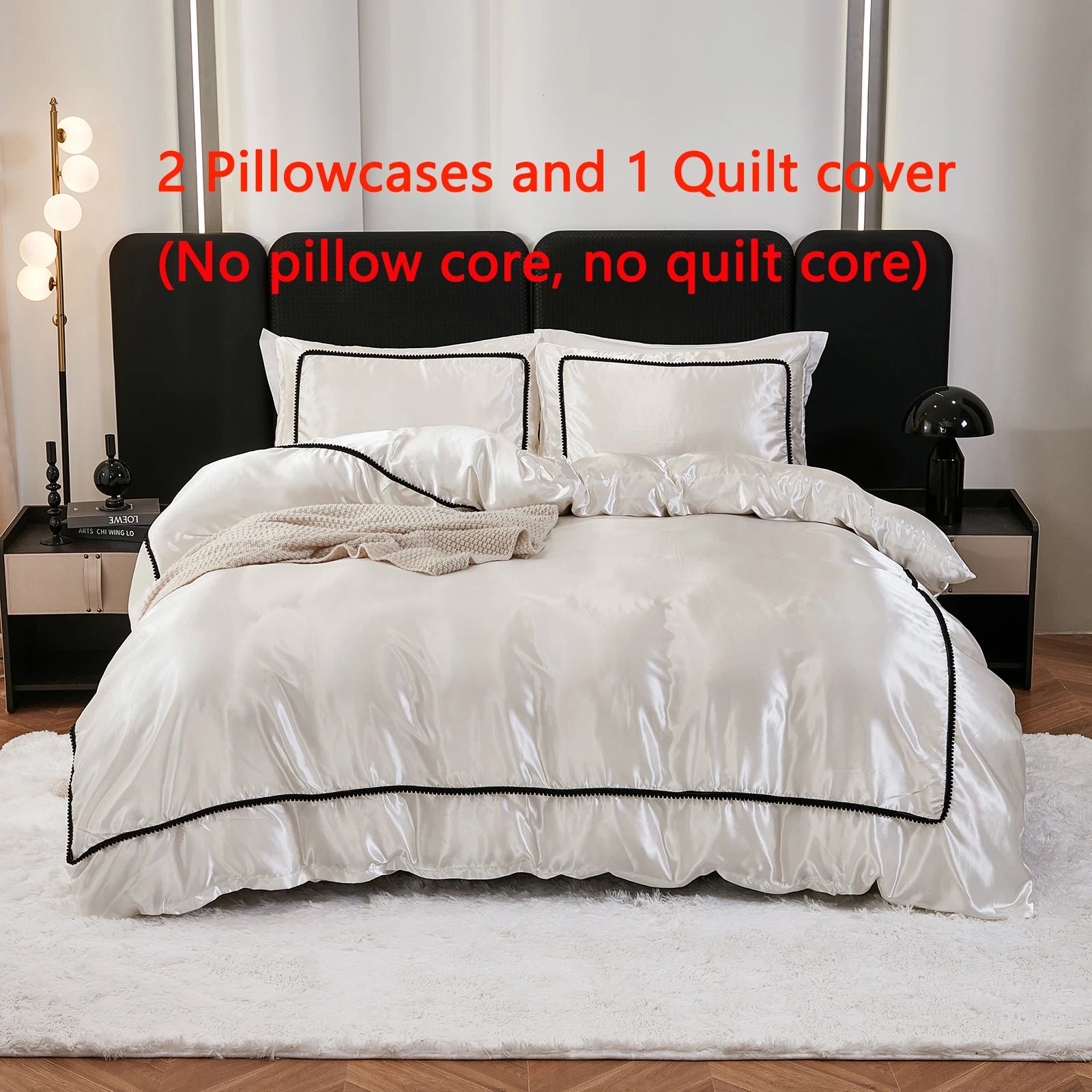 3PCS Satin Duvet Cover Set Silk White Black And Pink Bedding Comforter Cover Silky Luxury Silky Bed set Soft for All season