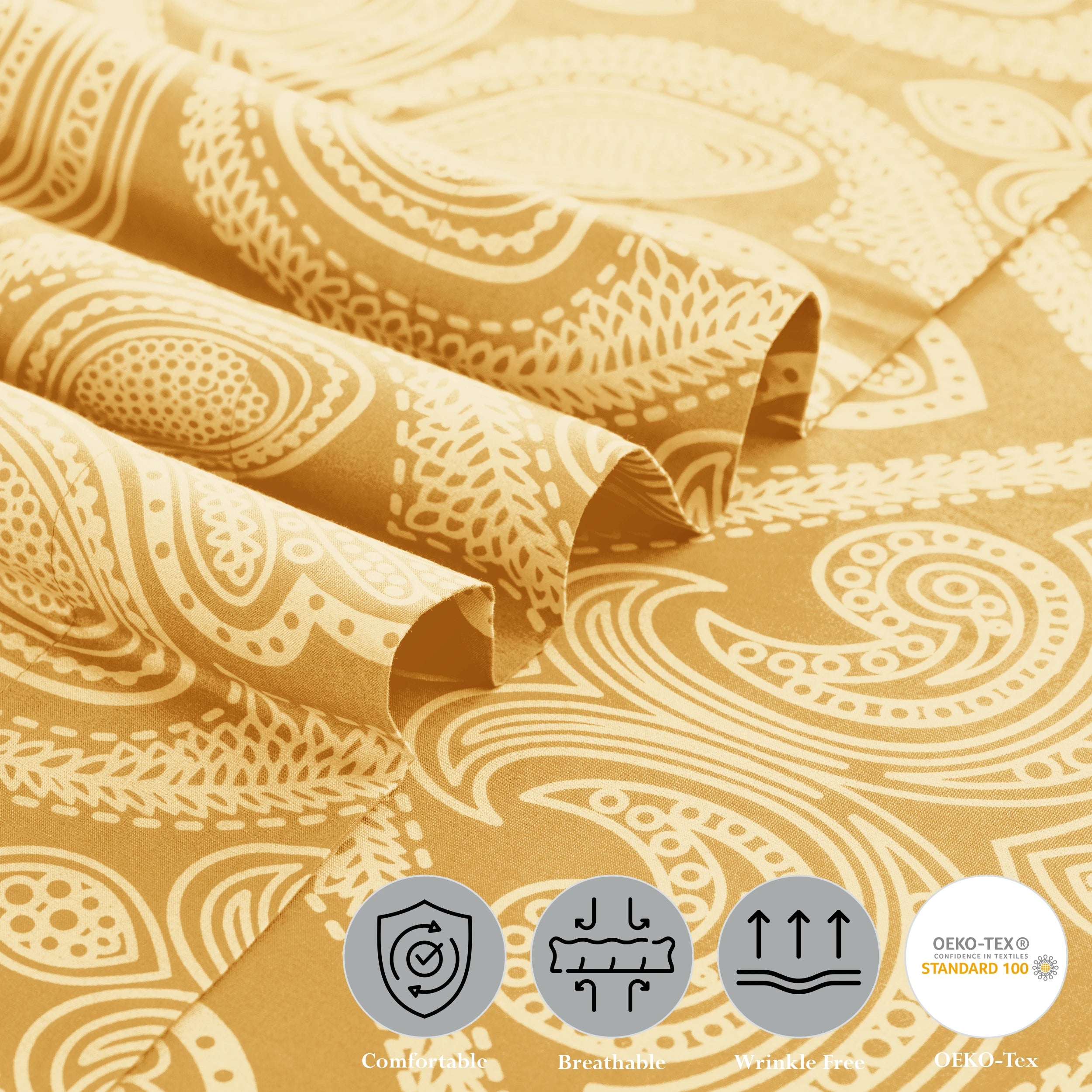 Lux Decor 4-Piece Paisley Bed Sheet Set – Soft Brushed Microfiber Sheets with 16" Deep Pockets – Wrinkle-Resistant Bedding
