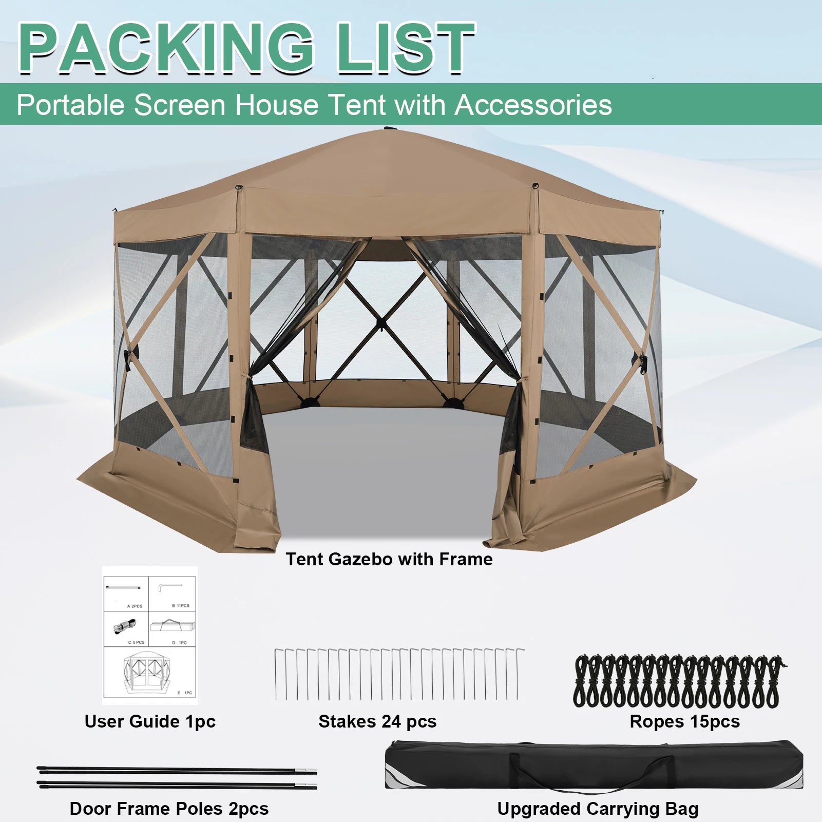 15x15ft Outdoor Tent Extra Large Pop-Up Gazebo Canopy Tent With Mosquito Netting Screened Shelter Pavilion With Ground Stakes
