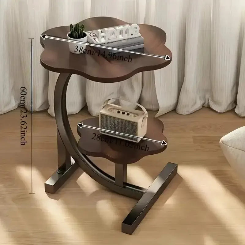 Elegant 2 Layers Flower Shape table Marble Texture, Small ,C-shaped Side Table for Sofa, Living Room, Kitchen , Bedroom