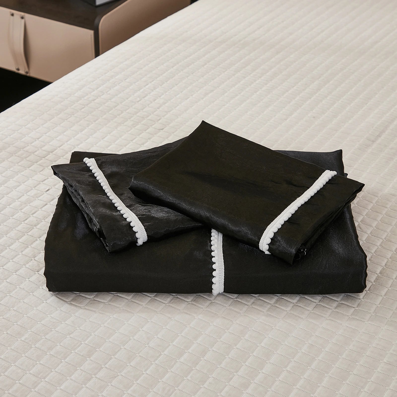 3PCS Satin Duvet Cover Set Silk White Black And Pink Bedding Comforter Cover Silky Luxury Silky Bed set Soft for All season