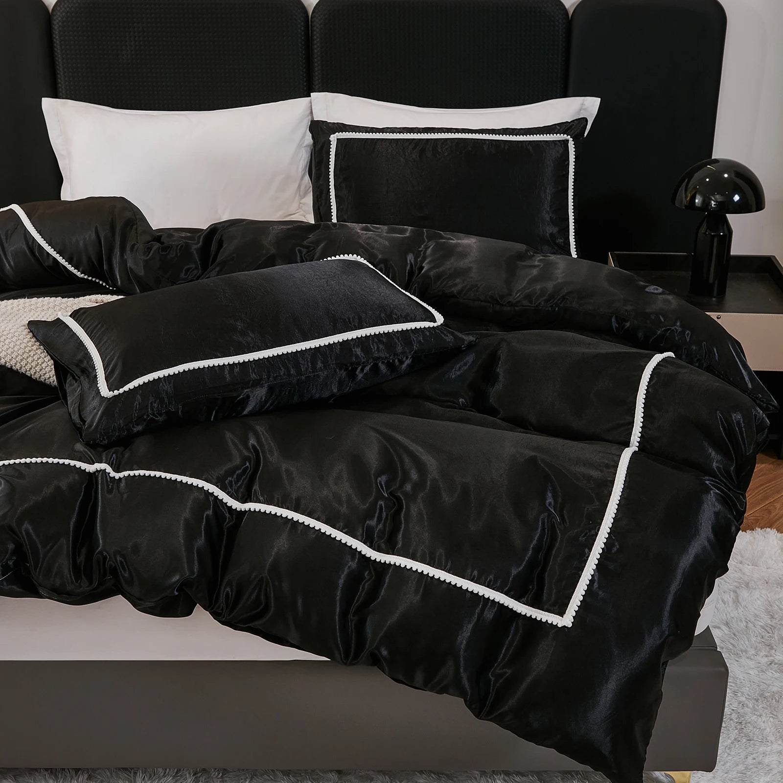 3PCS Satin Duvet Cover Set Silk White Black And Pink Bedding Comforter Cover Silky Luxury Silky Bed set Soft for All season