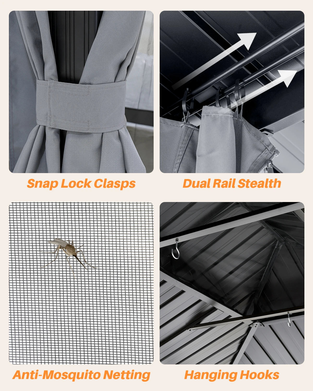 12' x 16' Outdoor Hardtop Gazebo with Aluminum Frame, Double Steel Roof Patio Pergola with Netting and Curtains