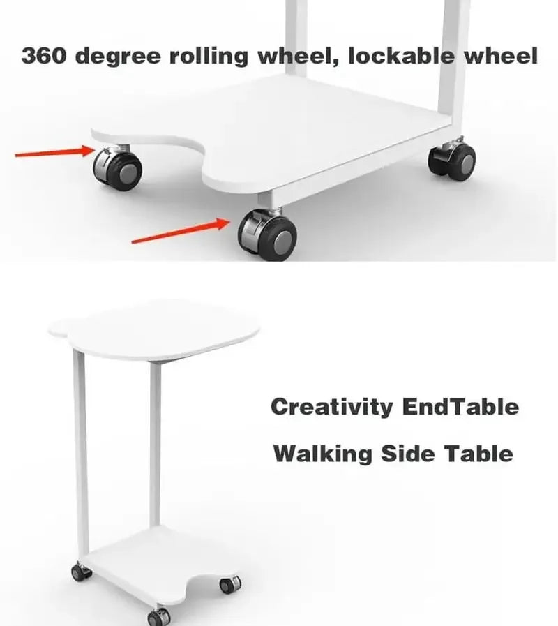 Panda Shaped End Table Round,C Shaped Couch Tray End Tables,Sofa Side Tables with Wheels, C Shaped Side Table for Living Room