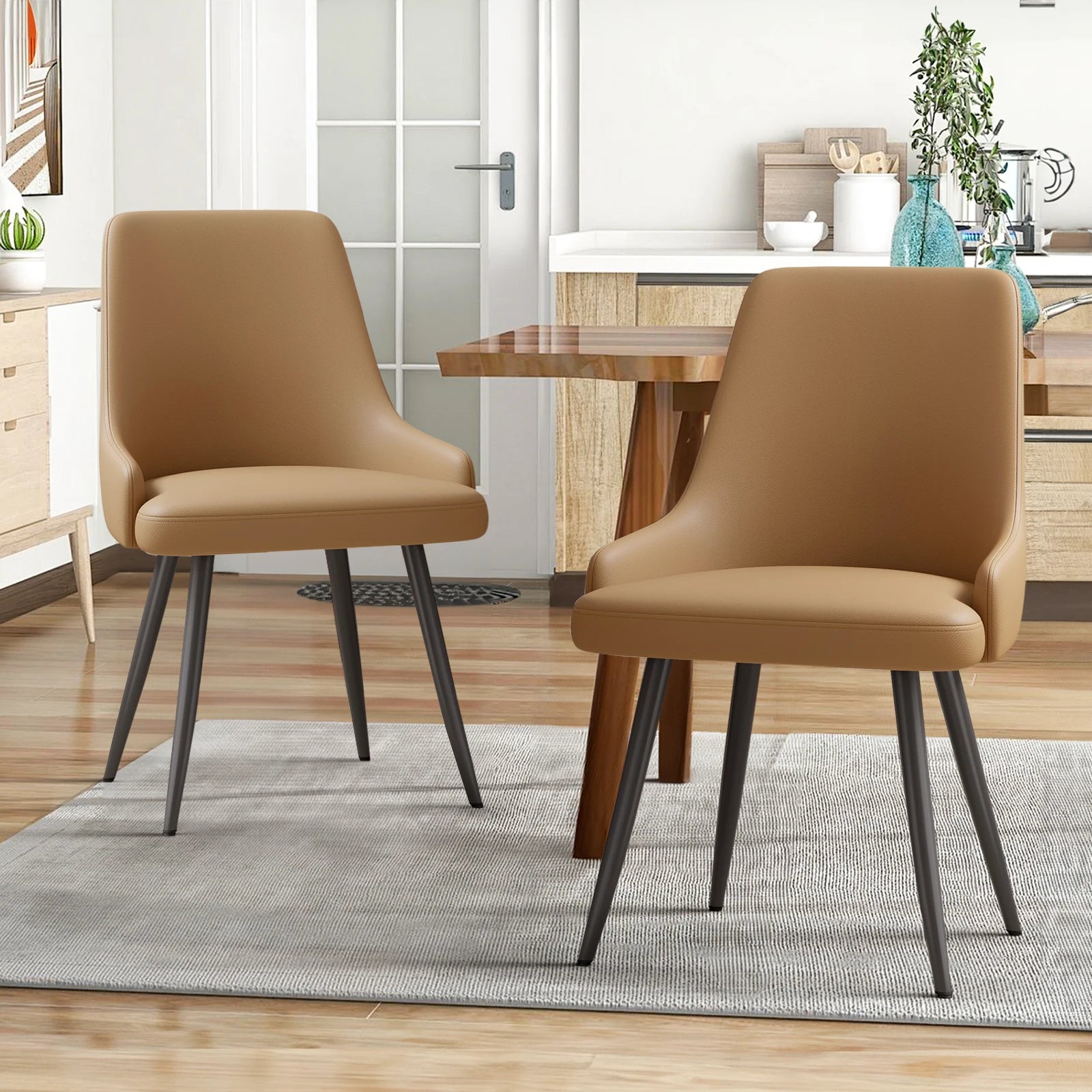 Modern Faux Leather Accent Chairs – Set of 2 Upholstered Side Chairs