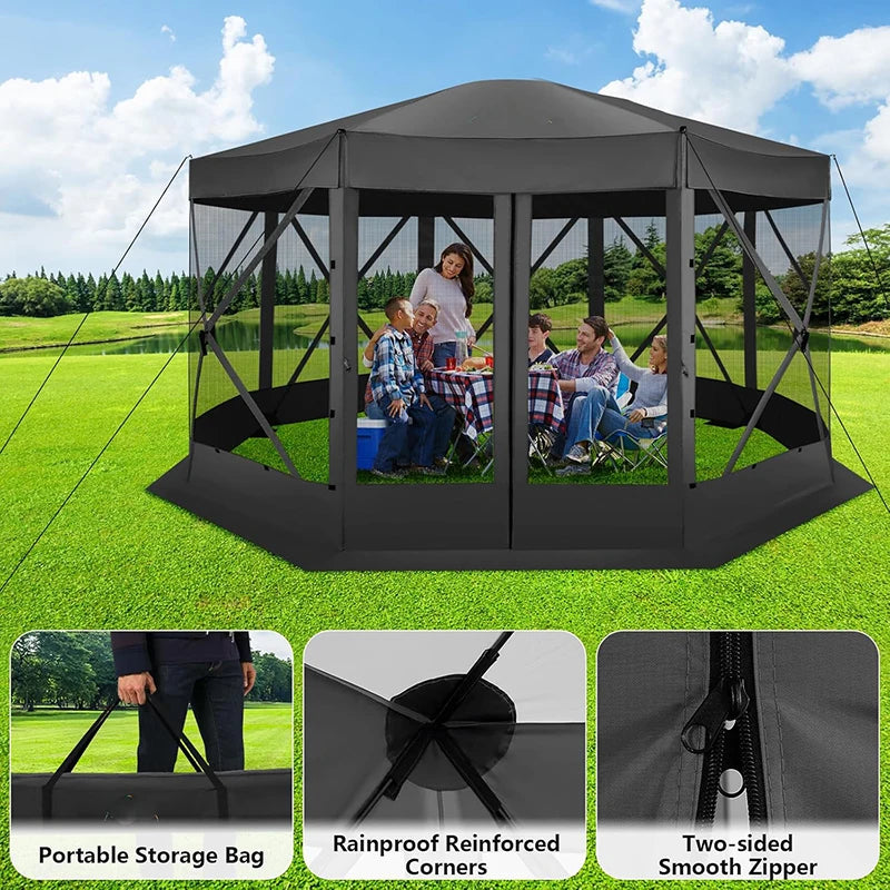 15x15ft Outdoor Tent Extra Large Pop-Up Gazebo Canopy Tent With Mosquito Netting Screened Shelter Pavilion With Ground Stakes