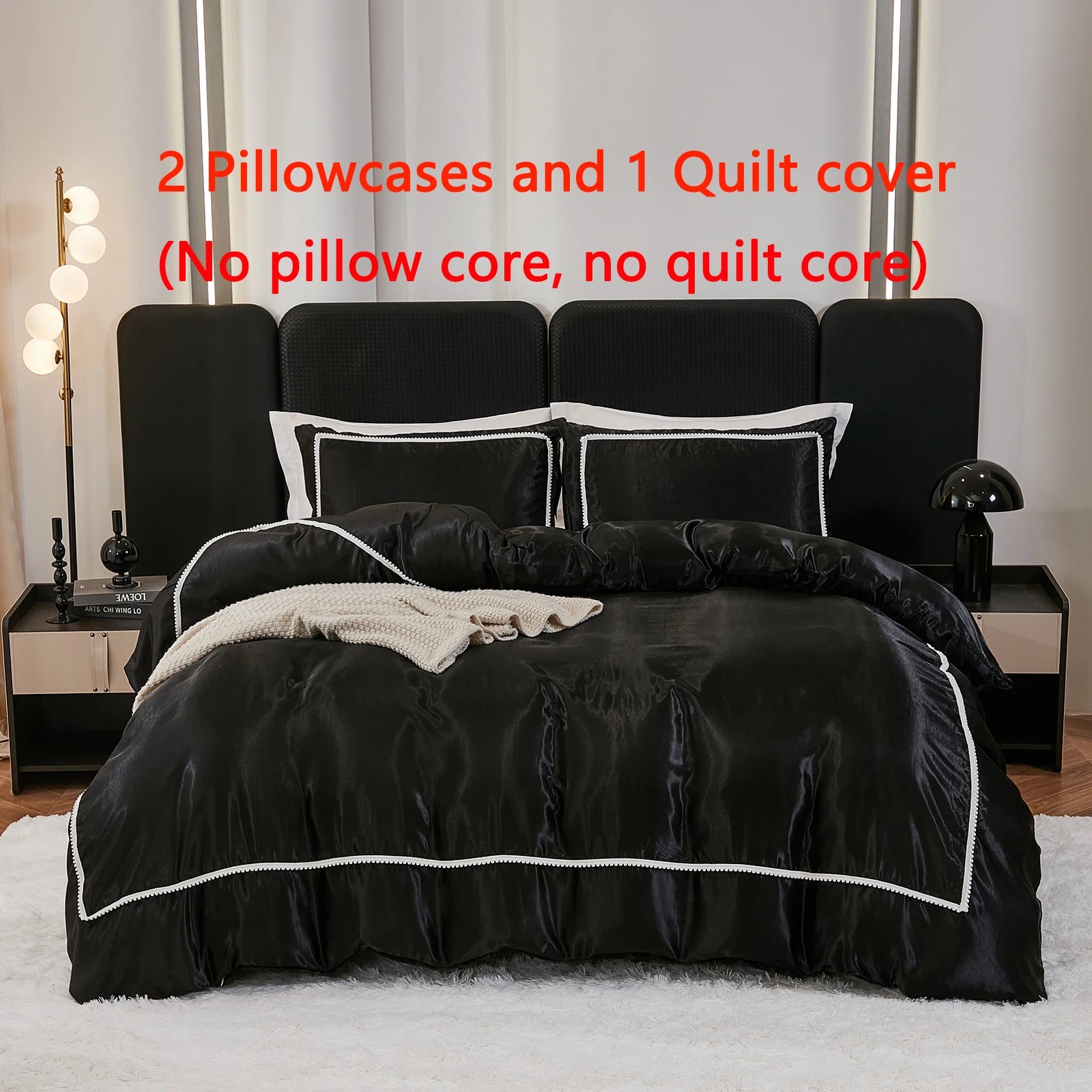 3PCS Satin Duvet Cover Set Silk White Black And Pink Bedding Comforter Cover Silky Luxury Silky Bed set Soft for All season