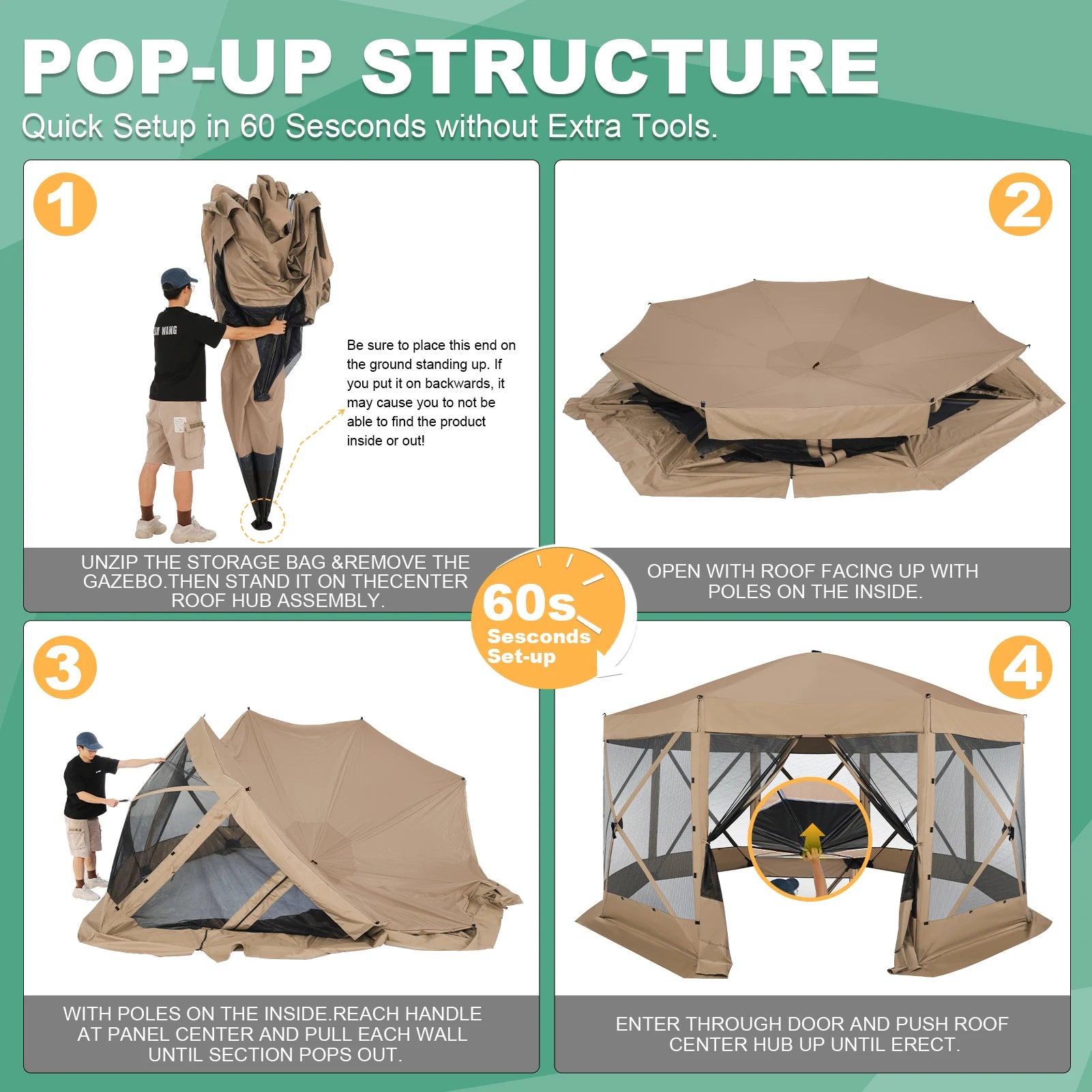 15x15ft Outdoor Tent Extra Large Pop-Up Gazebo Canopy Tent With Mosquito Netting Screened Shelter Pavilion With Ground Stakes