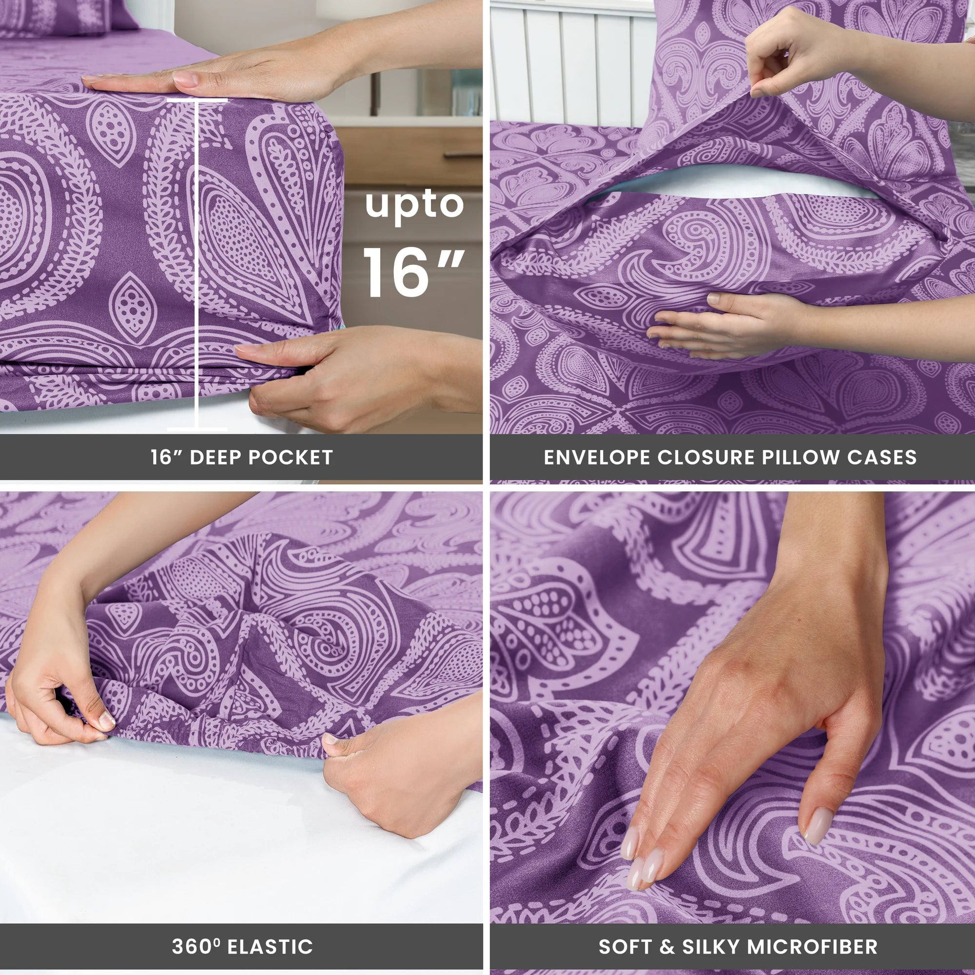 Lux Decor 4-Piece Paisley Bed Sheet Set – Soft Brushed Microfiber Sheets with 16" Deep Pockets – Wrinkle-Resistant Bedding