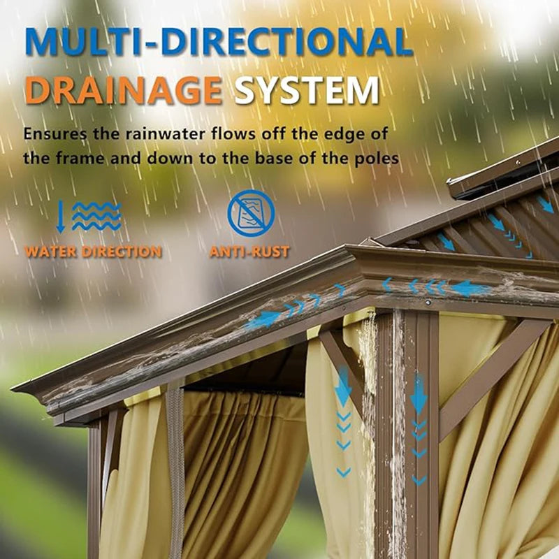 12×20 Hardtop Gazebo with Metal Roof, Heavy Duty Galvanized Steel Gazebo with Reinforced Aluminum Frame, Flame-Resistant Curtain