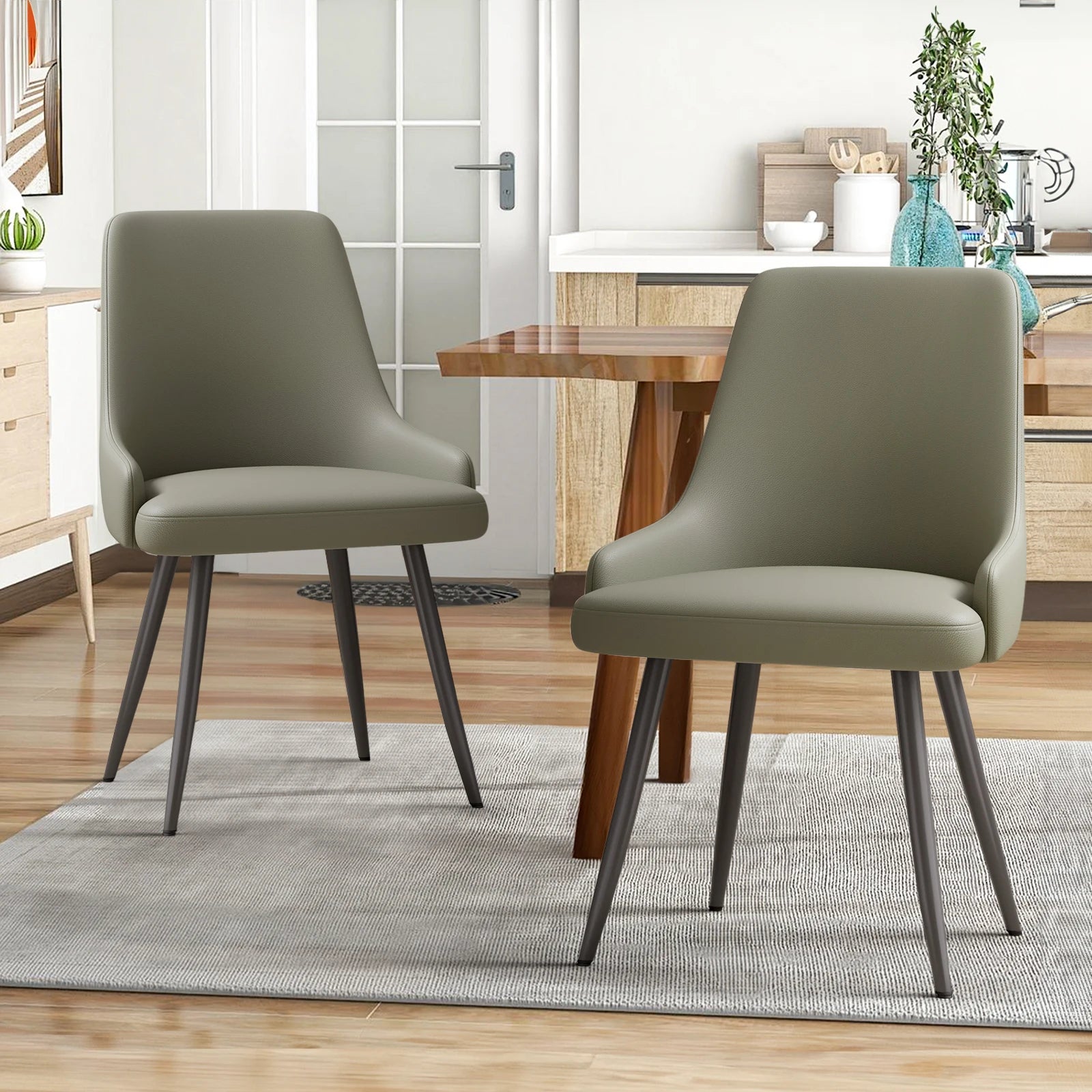 Modern Faux Leather Accent Chairs – Set of 2 Upholstered Side Chairs