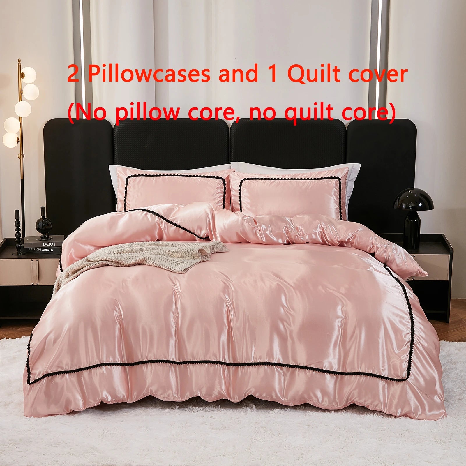 3PCS Satin Duvet Cover Set Silk White Black And Pink Bedding Comforter Cover Silky Luxury Silky Bed set Soft for All season