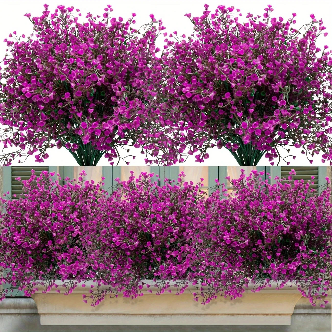 12 Bunches Outdoor Artificial Flowers UV Resistant Plastic Shrubs Decorative Plants for Garden Edging Window Boxes Fake Greene