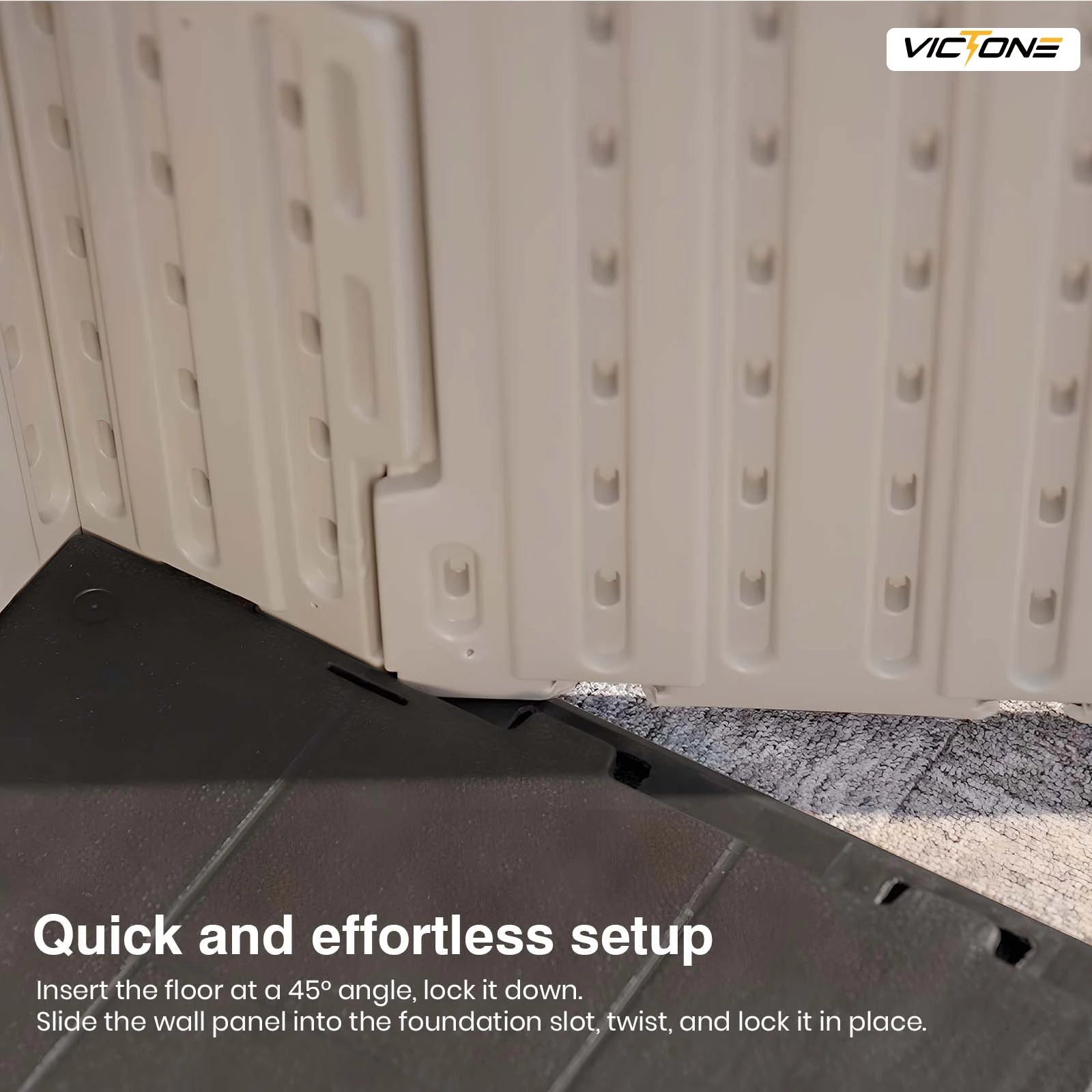 Victone 8' x 6' Plastic Outdoor Storage Shed with Floor, Resin Shed with Window and Lockable Door for your Garden, Off White