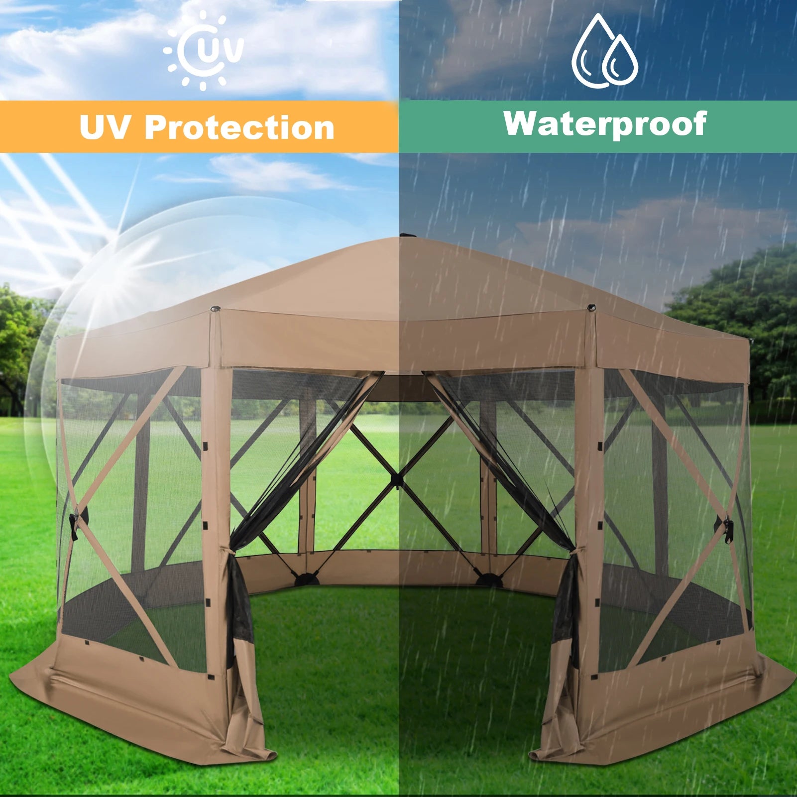 15x15ft Outdoor Tent Extra Large Pop-Up Gazebo Canopy Tent With Mosquito Netting Screened Shelter Pavilion With Ground Stakes