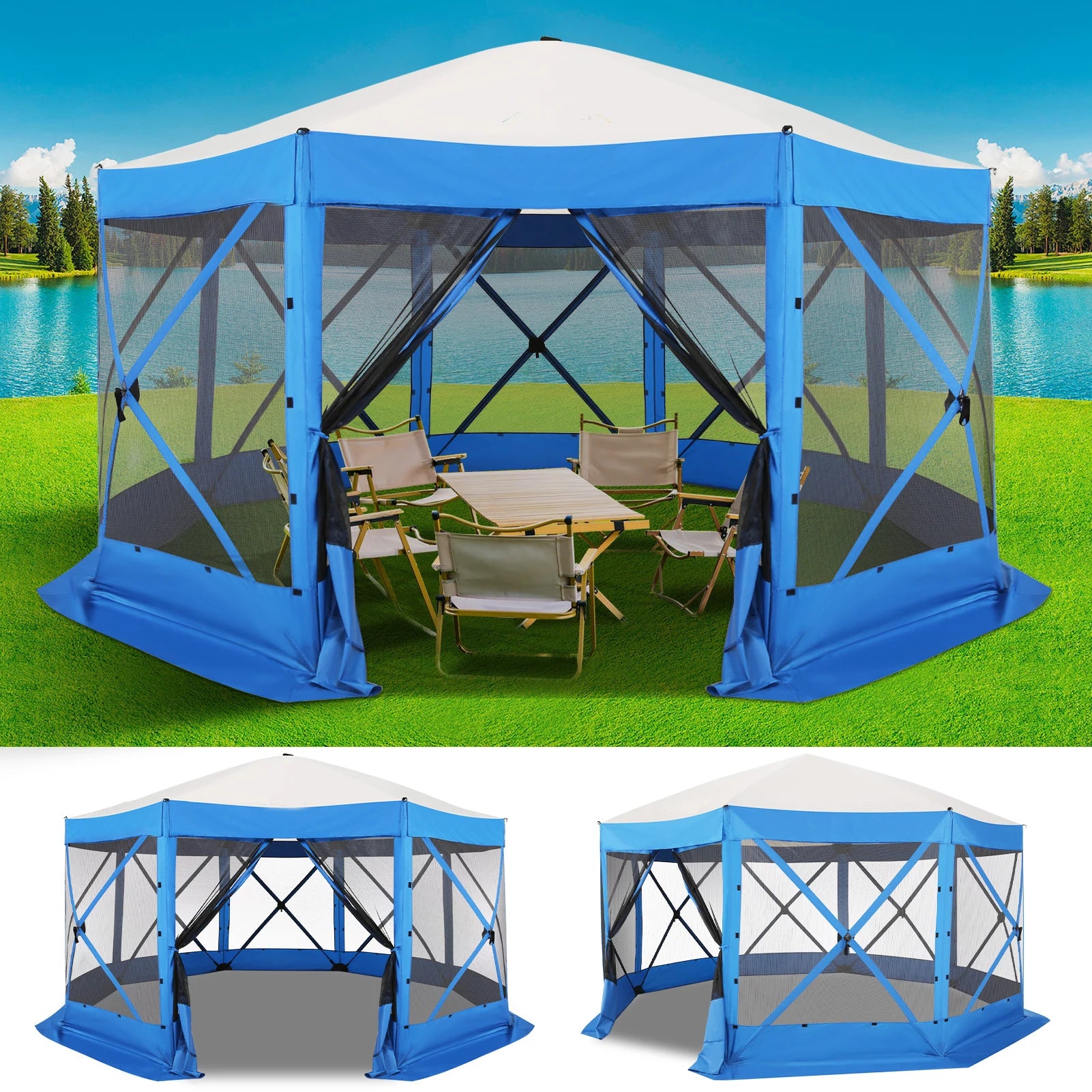 15x15ft Outdoor Tent Extra Large Pop-Up Gazebo Canopy Tent With Mosquito Netting Screened Shelter Pavilion With Ground Stakes