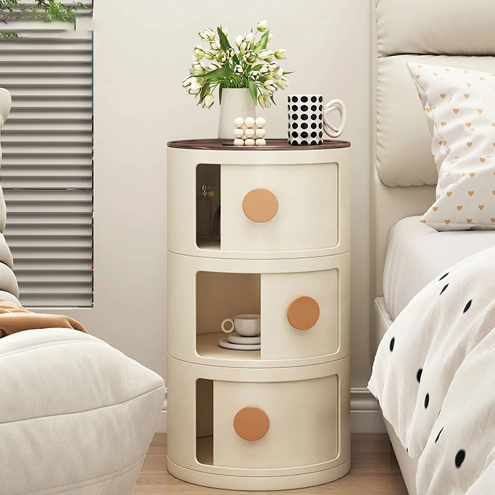 Round Bedside Table Clip Storage Cabinet Substitute Home Bedroom Small Creative Removable Storage Cabinet Rack Multi-Layer Stora