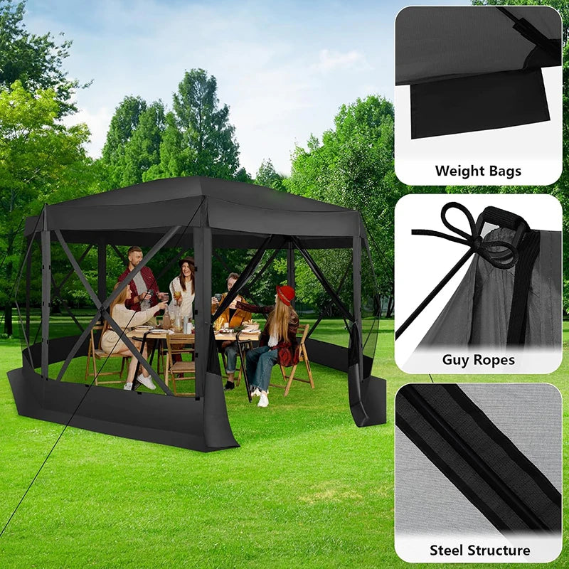 15x15ft Outdoor Tent Extra Large Pop-Up Gazebo Canopy Tent With Mosquito Netting Screened Shelter Pavilion With Ground Stakes