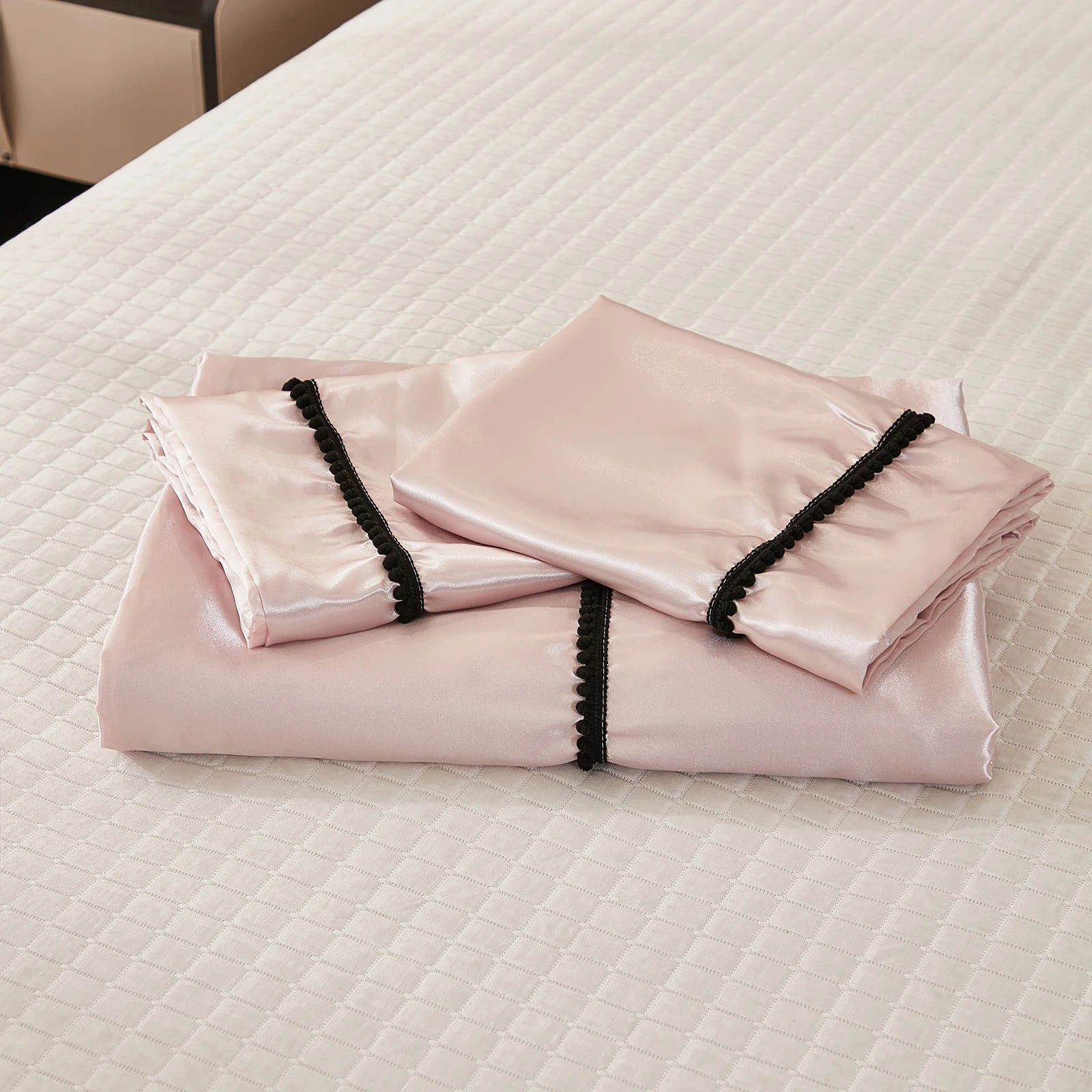 3PCS Satin Duvet Cover Set Silk White Black And Pink Bedding Comforter Cover Silky Luxury Silky Bed set Soft for All season
