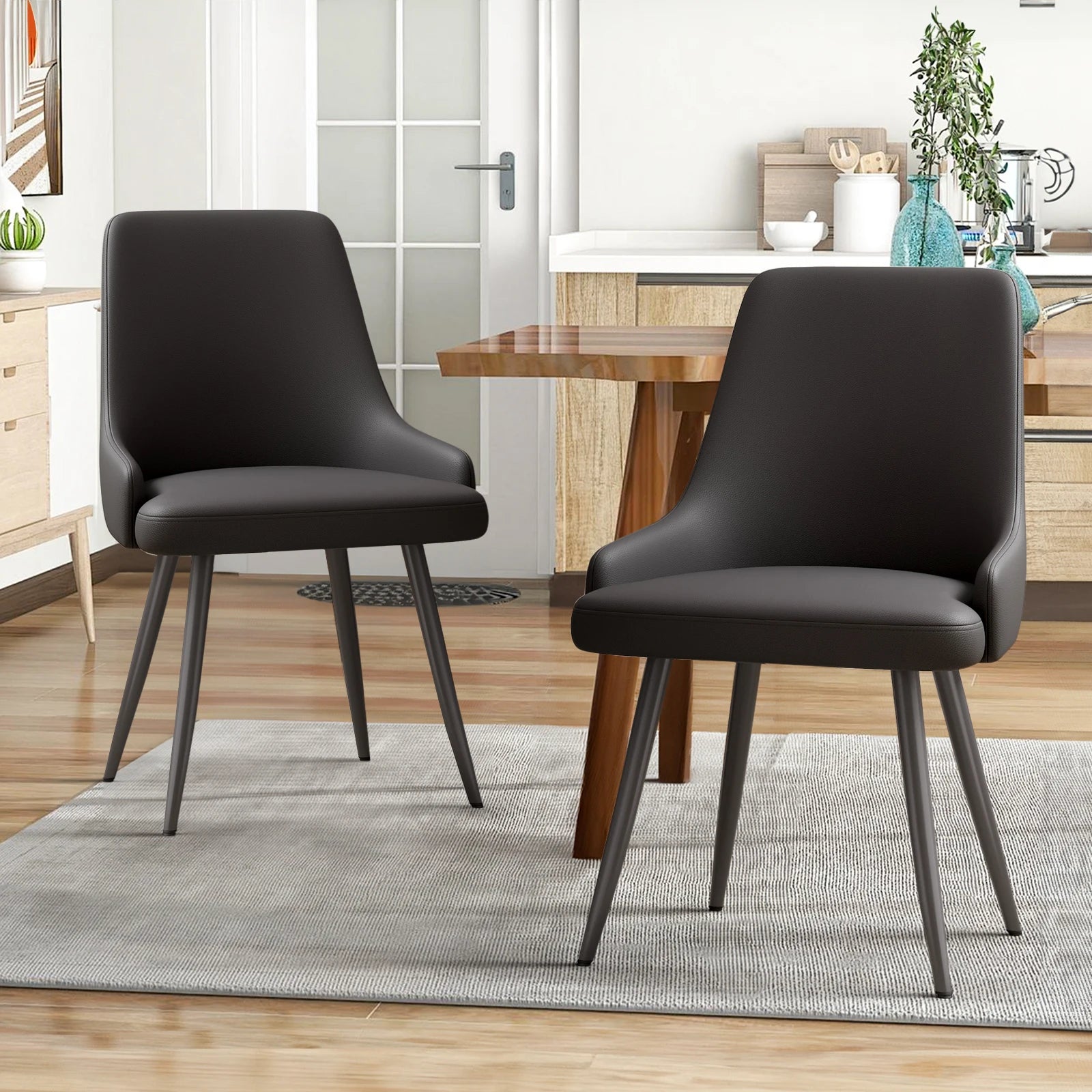 Modern Faux Leather Accent Chairs – Set of 2 Upholstered Side Chairs