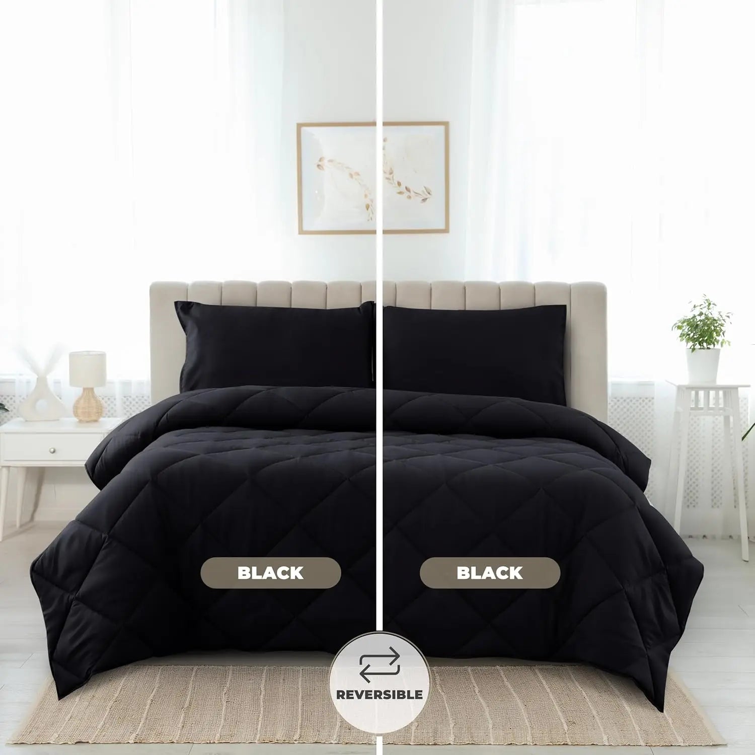 Lux Décor 3 Piece Reversible Comforter Set – Lightweight Soft Woven Polyester Material, Bedroom Decor