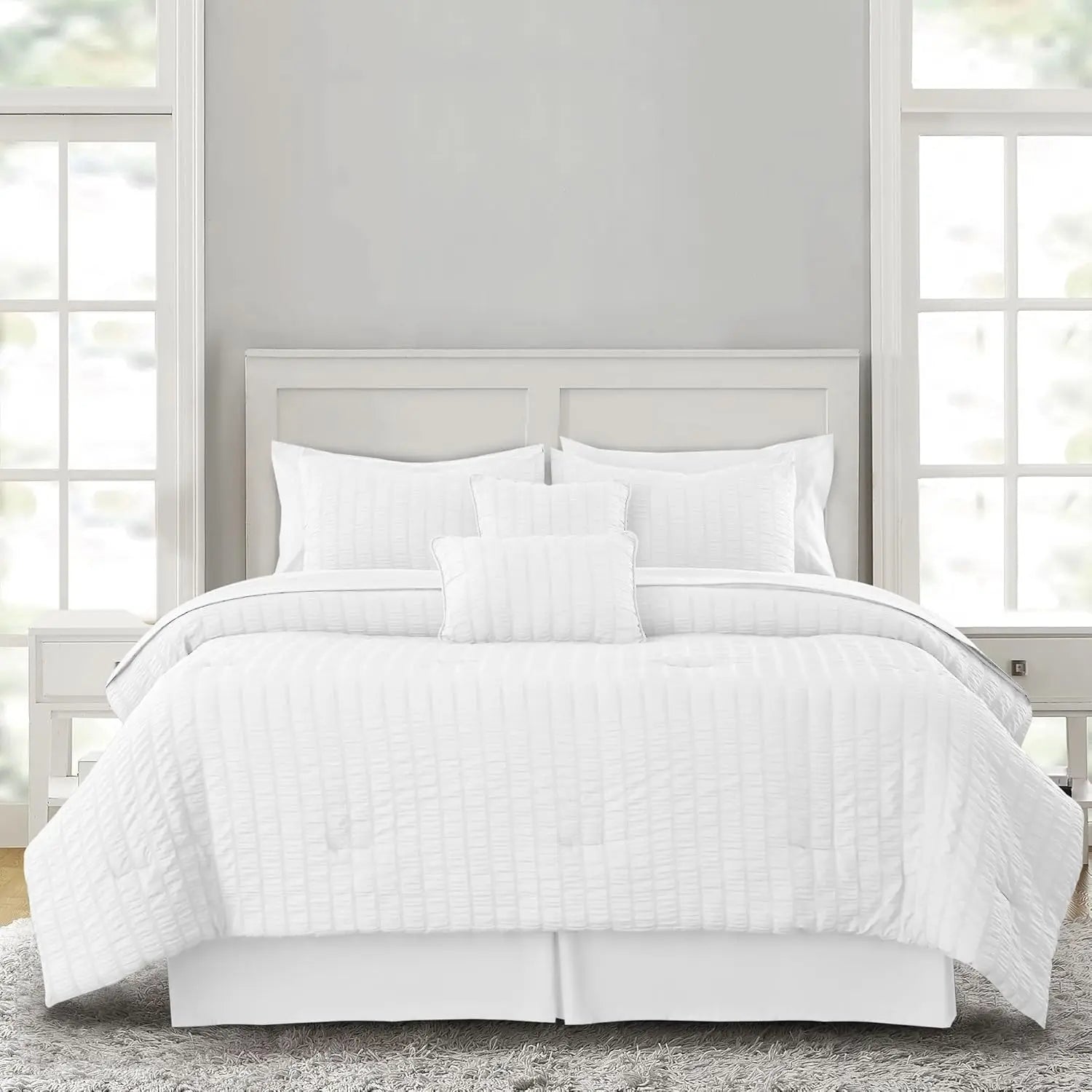 Lux Décor 10 Piece Comforter Set, Seersucker Lightweight Comforter Set with Sheets, Bed in a Bag Bedding Set for All Seasons