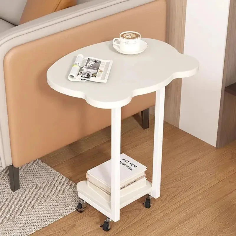 Panda Shaped End Table Round,C Shaped Couch Tray End Tables,Sofa Side Tables with Wheels, C Shaped Side Table for Living Room