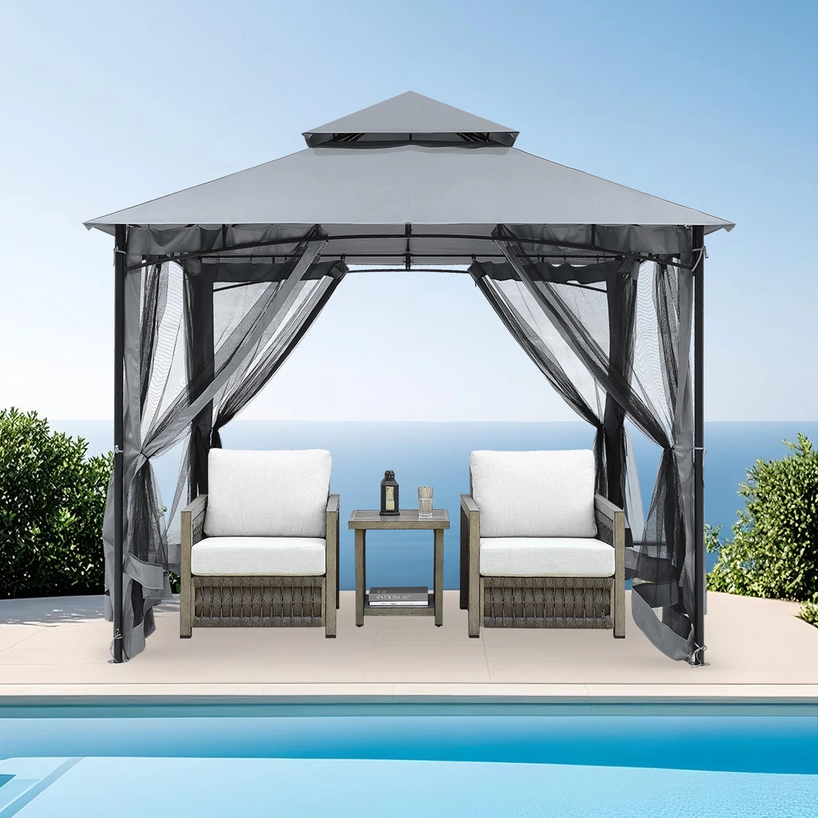 Patio Gazebo Canopy – 10 ft × 10 ft Steel Frame with Double Roof