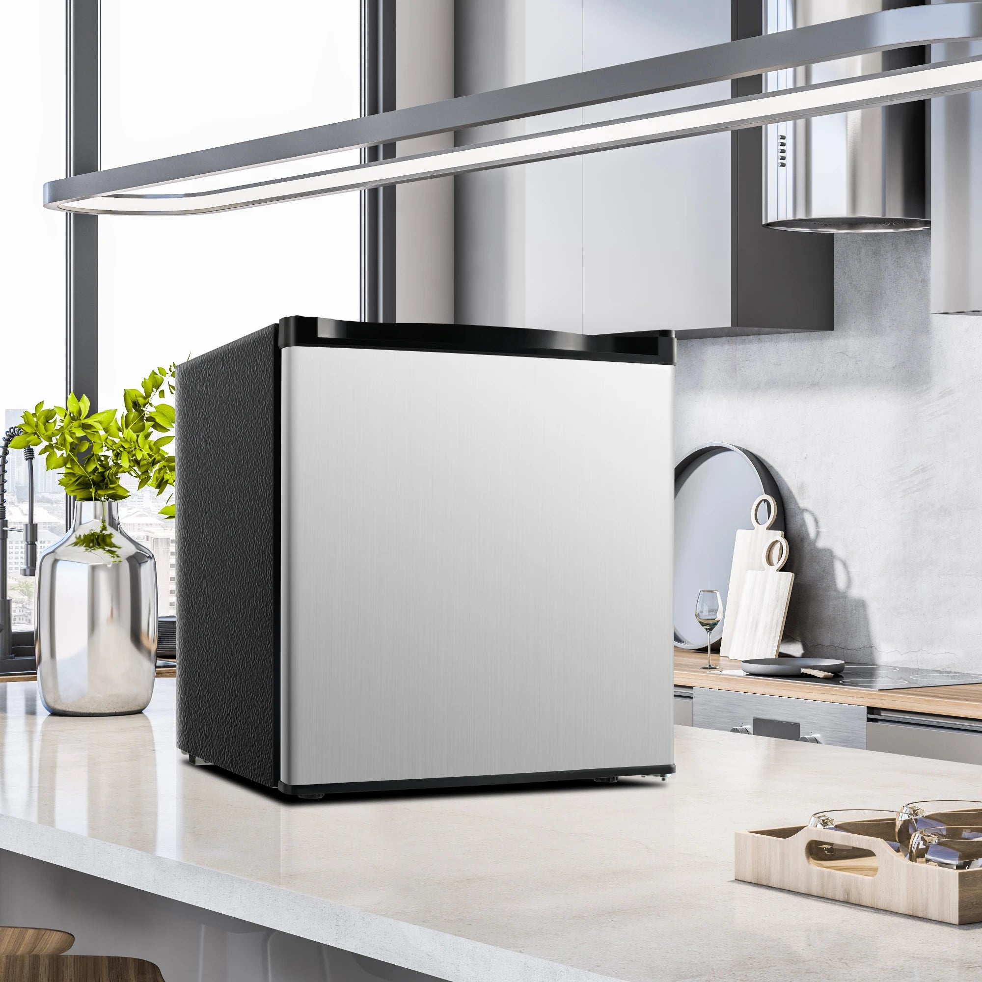 SIMZLIFE 1.7 Cu.Ft Mini Fridge with Freezer Reversible Single Door Compact Refrigerator Adjustable Fridge for Bedroom Office Bar