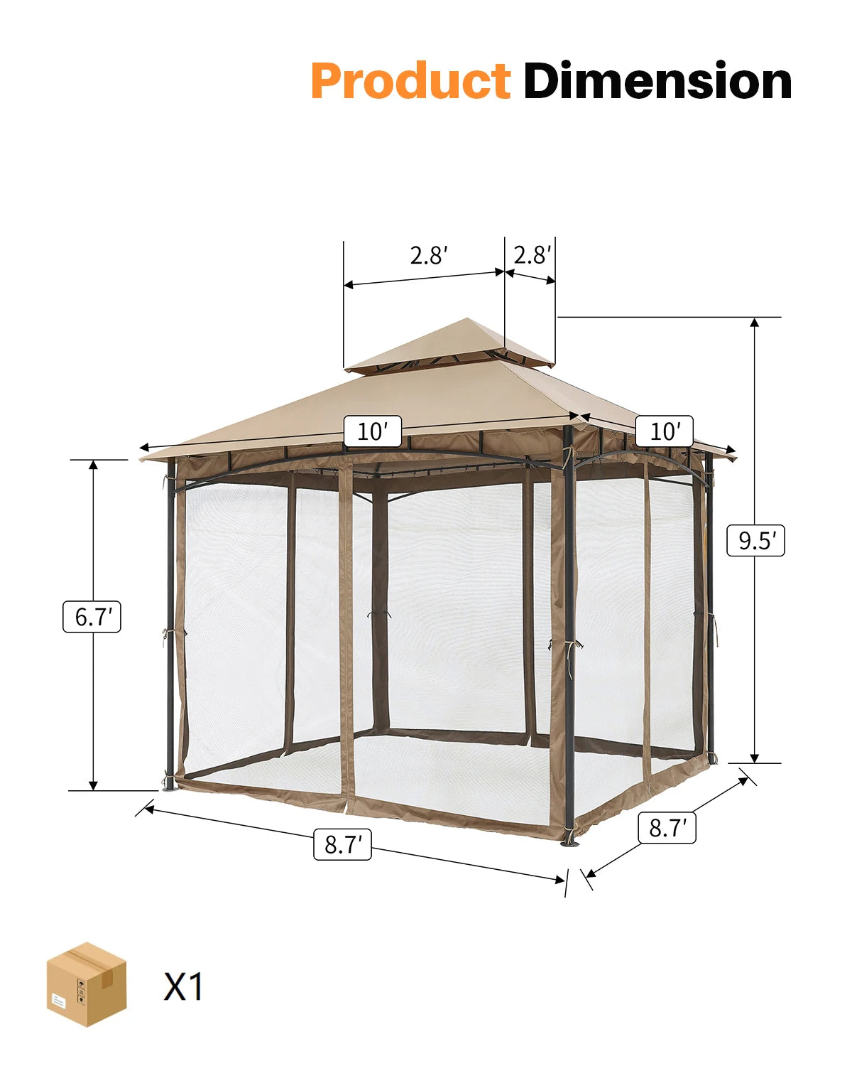 Patio Gazebo Canopy – 10 ft × 10 ft Steel Frame with Double Roof