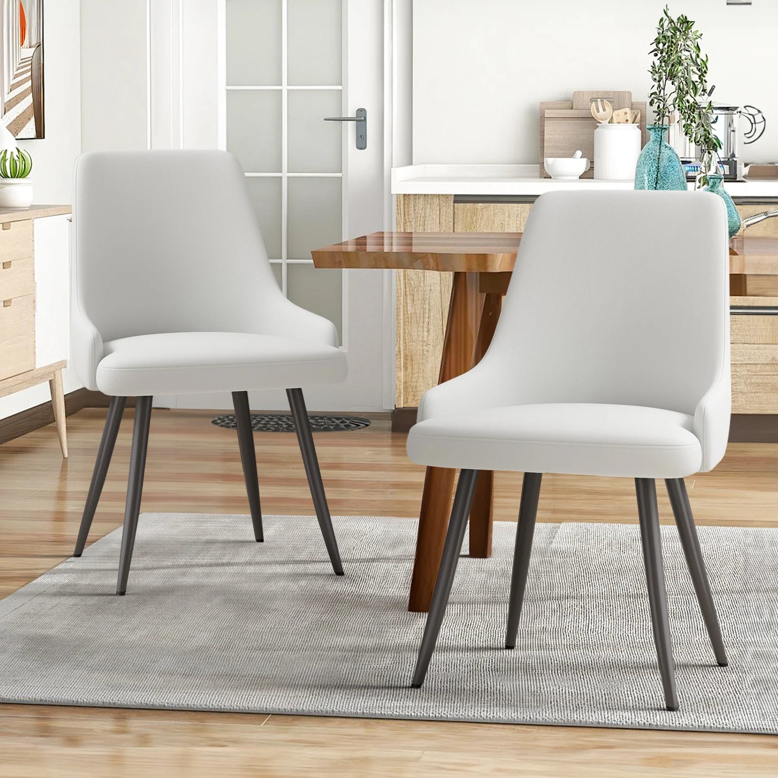 Modern Faux Leather Accent Chairs – Set of 2 Upholstered Side Chairs