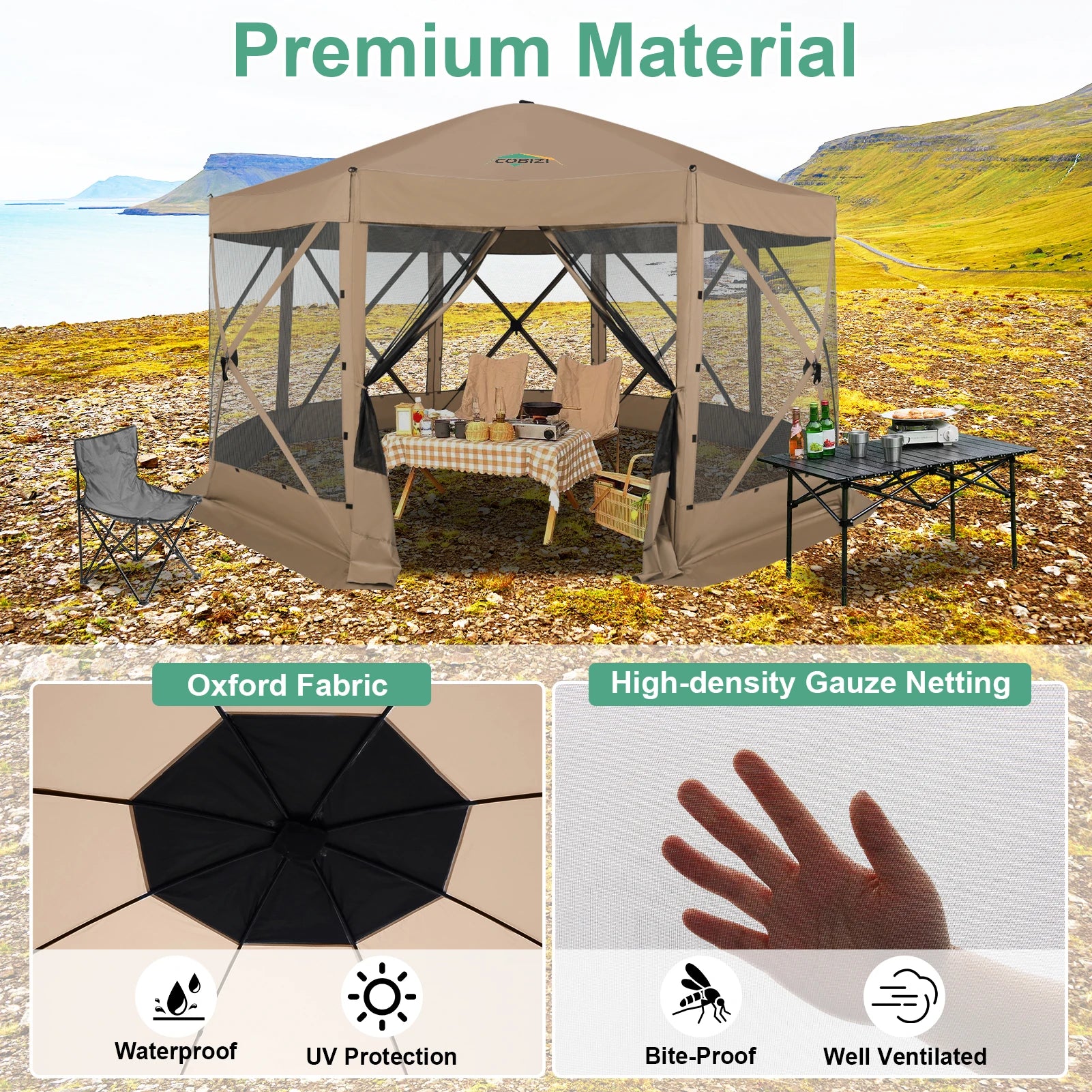 15x15ft Outdoor Tent Extra Large Pop-Up Gazebo Canopy Tent With Mosquito Netting Screened Shelter Pavilion With Ground Stakes