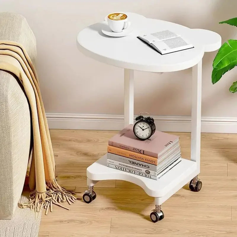 Panda Shaped End Table Round,C Shaped Couch Tray End Tables,Sofa Side Tables with Wheels, C Shaped Side Table for Living Room
