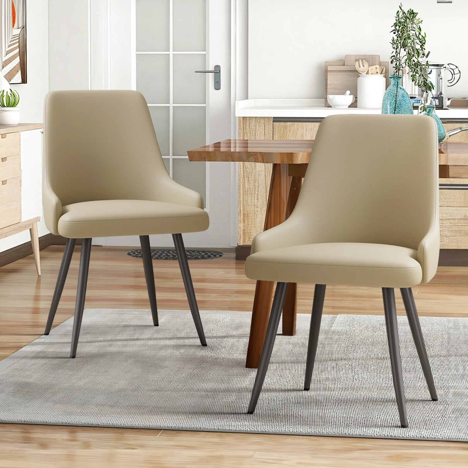 Modern Faux Leather Accent Chairs – Set of 2 Upholstered Side Chairs