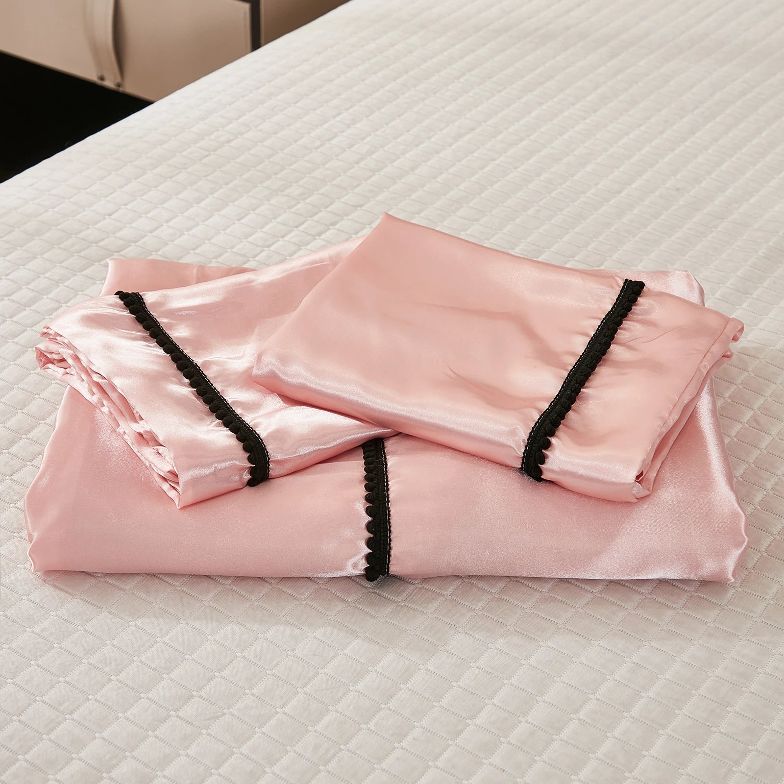 3PCS Satin Duvet Cover Set Silk White Black And Pink Bedding Comforter Cover Silky Luxury Silky Bed set Soft for All season
