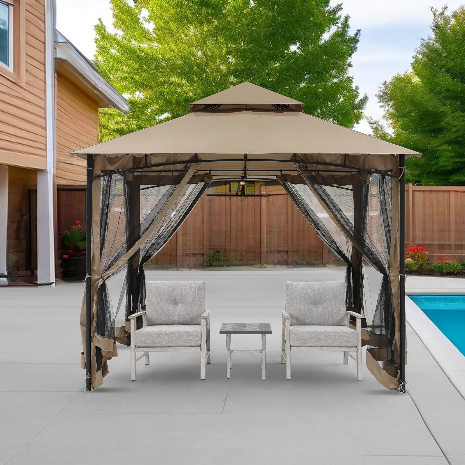 Patio Gazebo Canopy – 10 ft × 10 ft Steel Frame with Double Roof