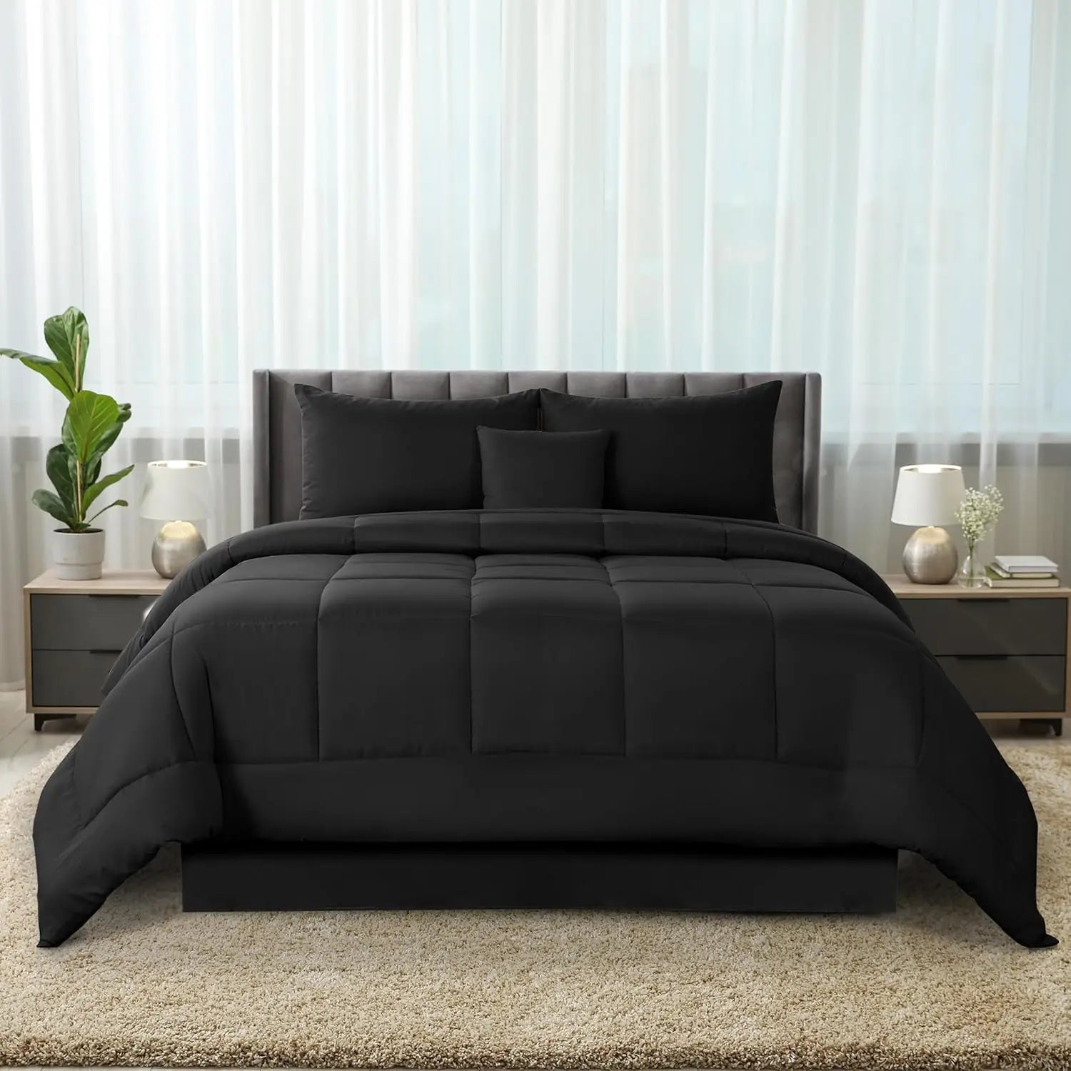 Lux Décor 5pc Queen Comforter Set, All-in-One Bed in a Bag, Includes 1 Comforter, 2 Pillow Shams, 1 Decorative Pillow & 1 Bed Sk